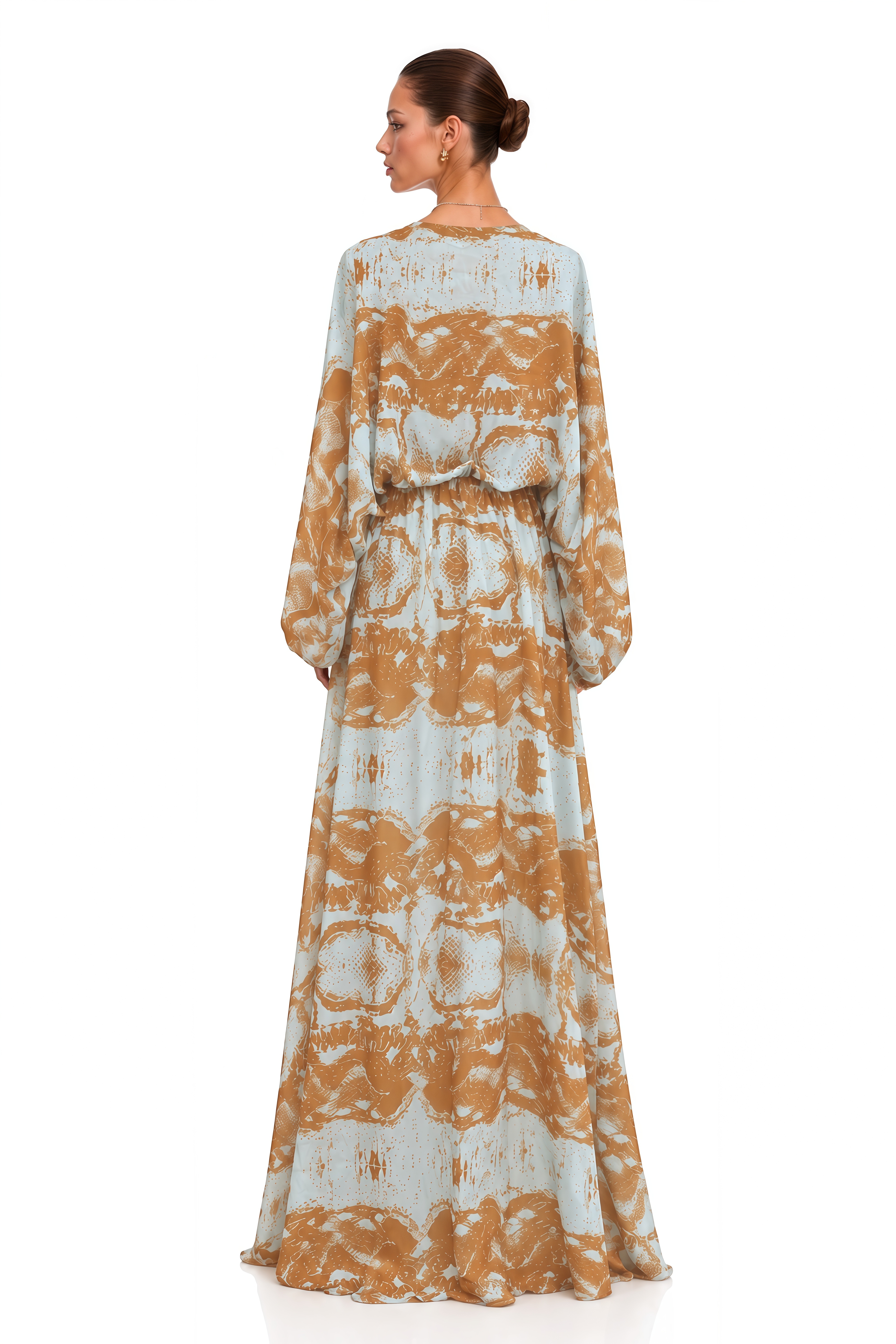 Ysoria Blue Printed Draped High-Low Maxi Dress