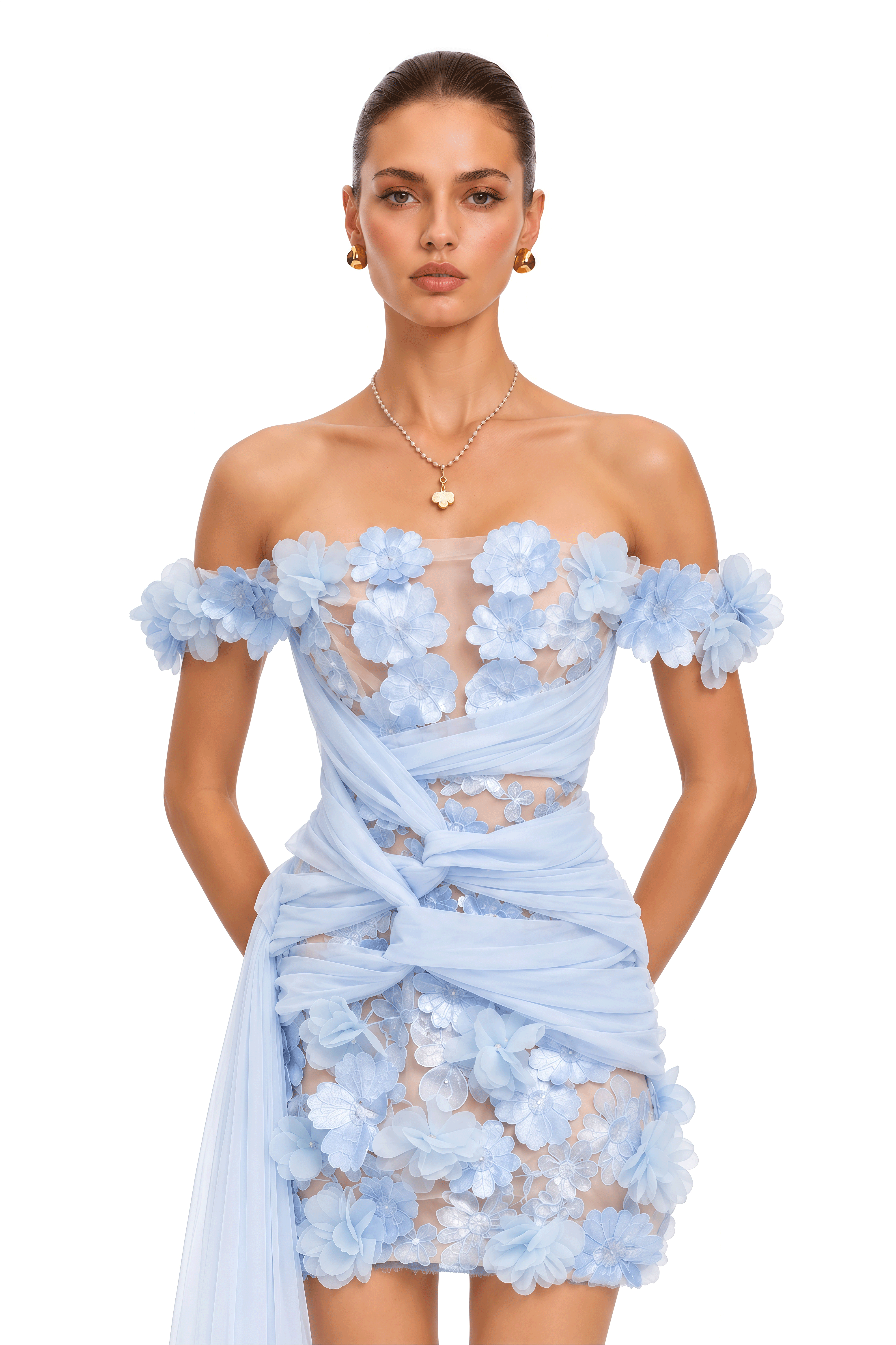 Zadie Blue 3D Floral Applique Tulle Mini Dress
