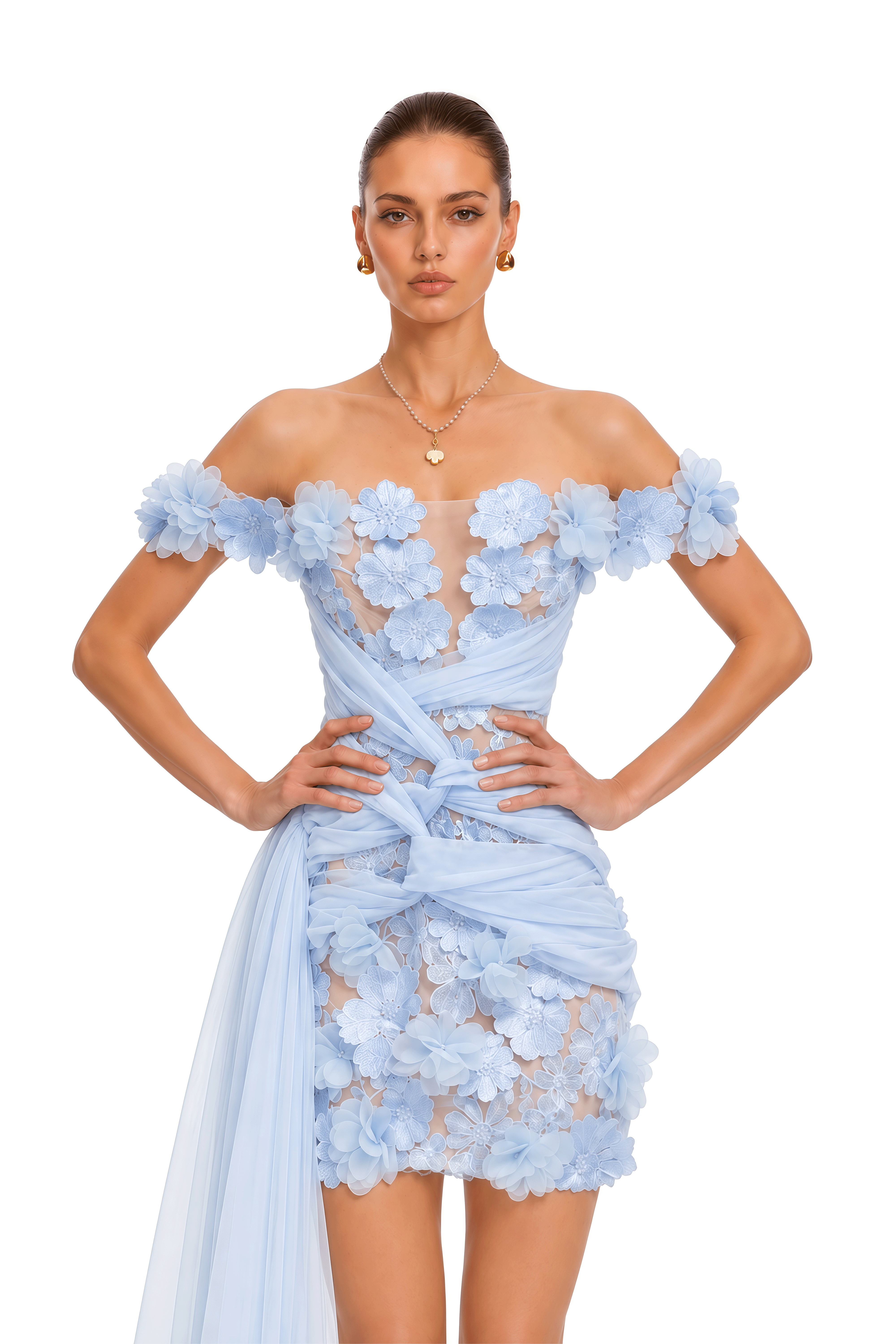 Zadie Blue 3D Floral Applique Tulle Mini Dress