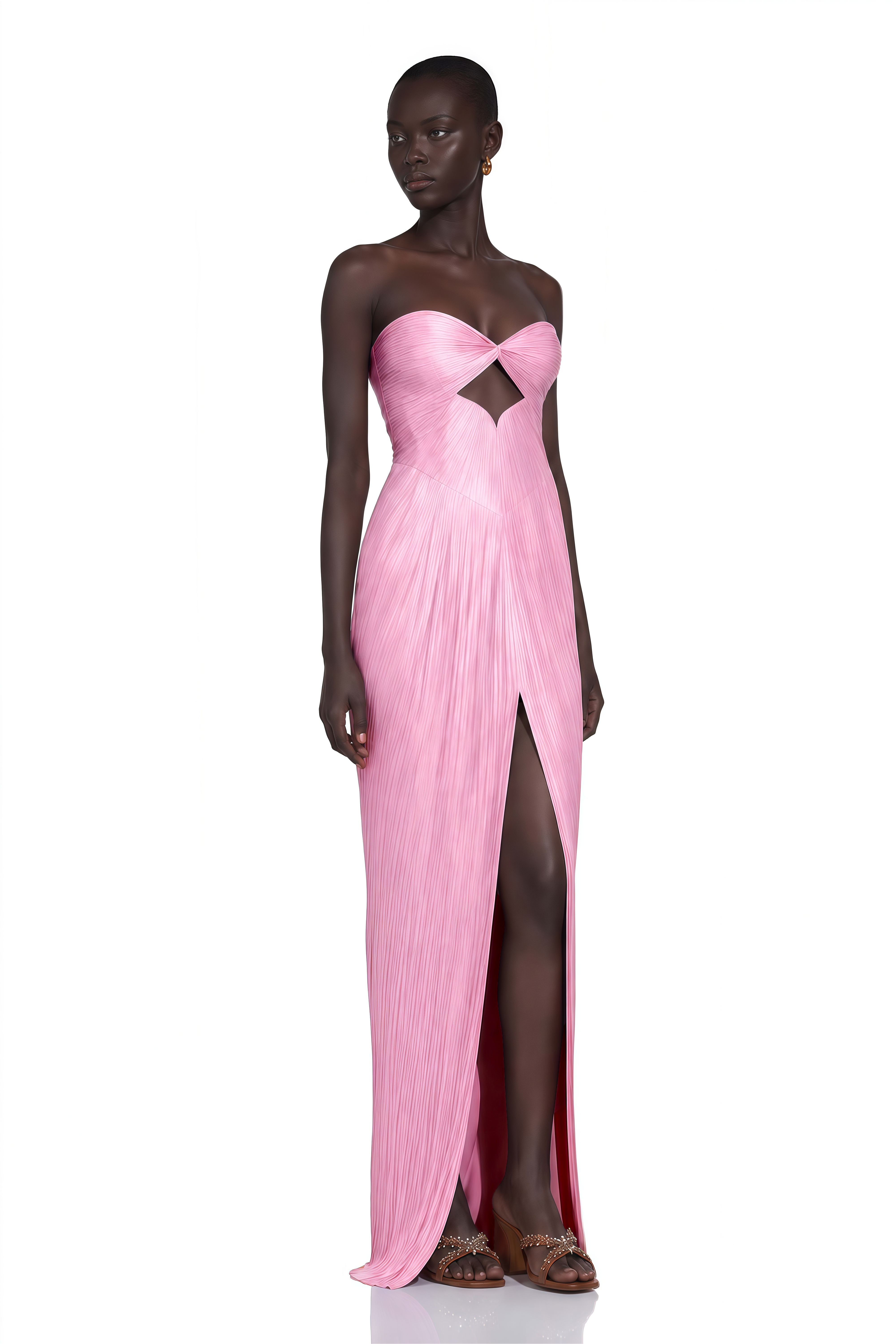 Zadie Pink Ruched Maxi Dress with Twist Front