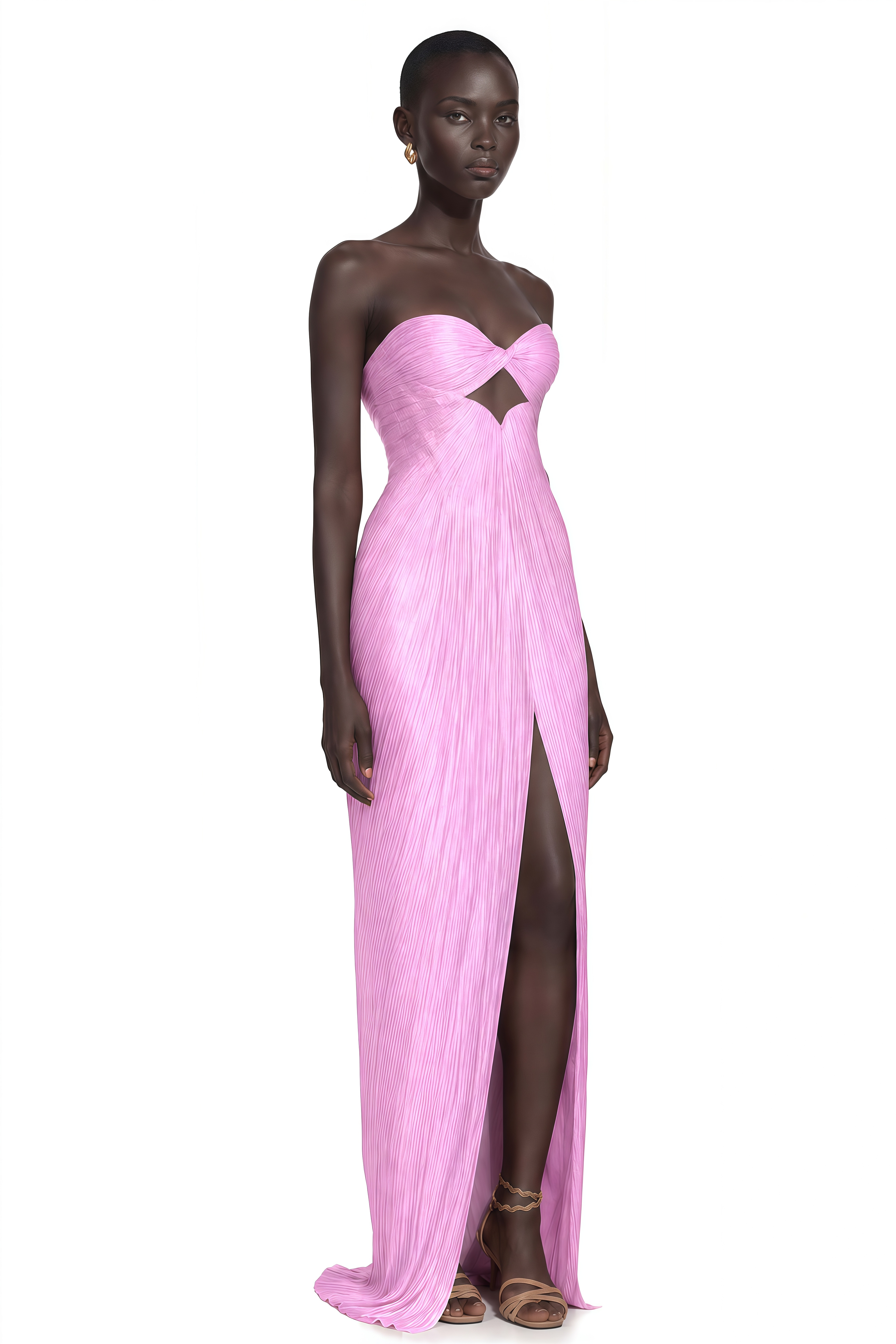 Zadie Pink Ruched Maxi Dress with Twist Front