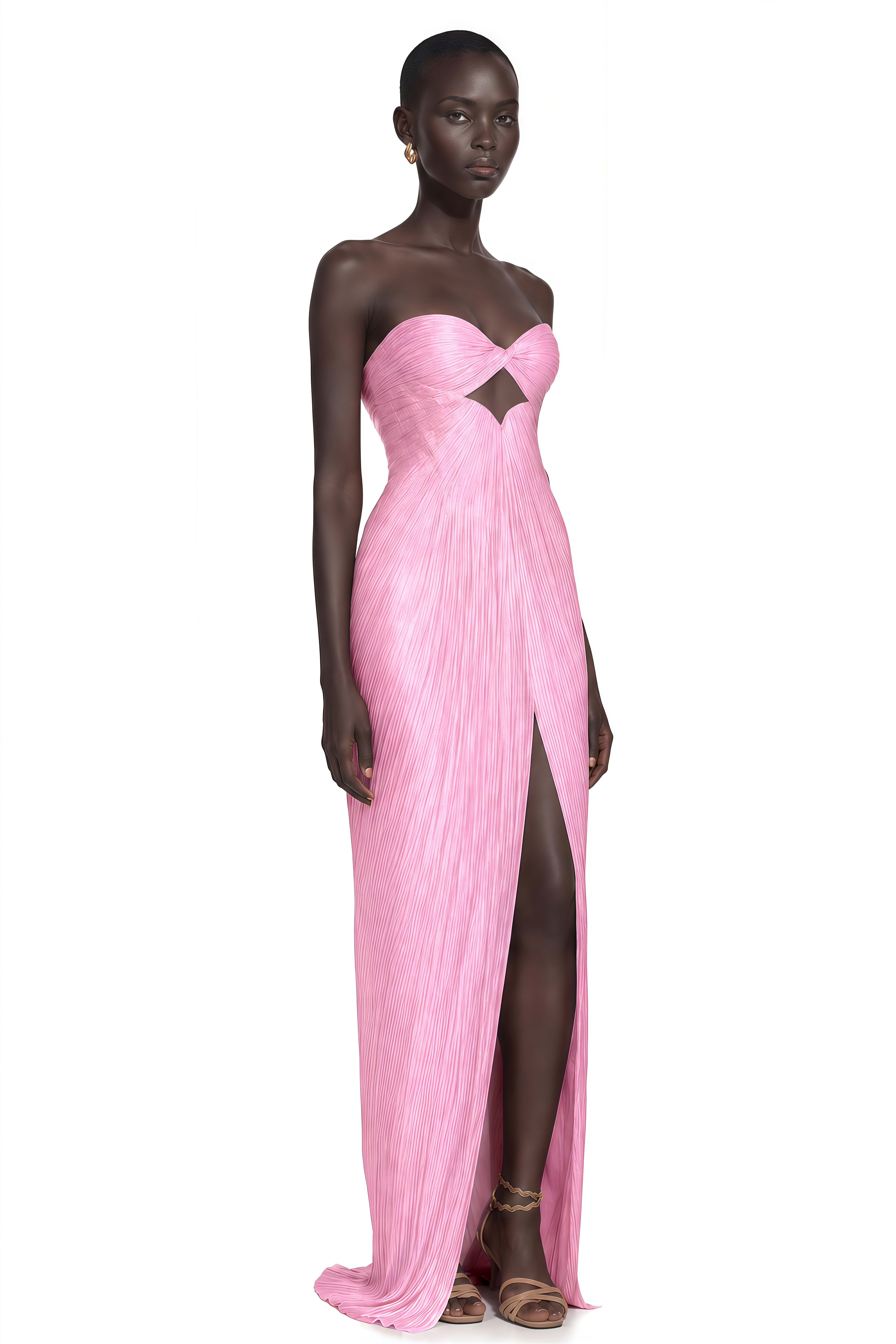 Zadie Pink Ruched Maxi Dress with Twist Front