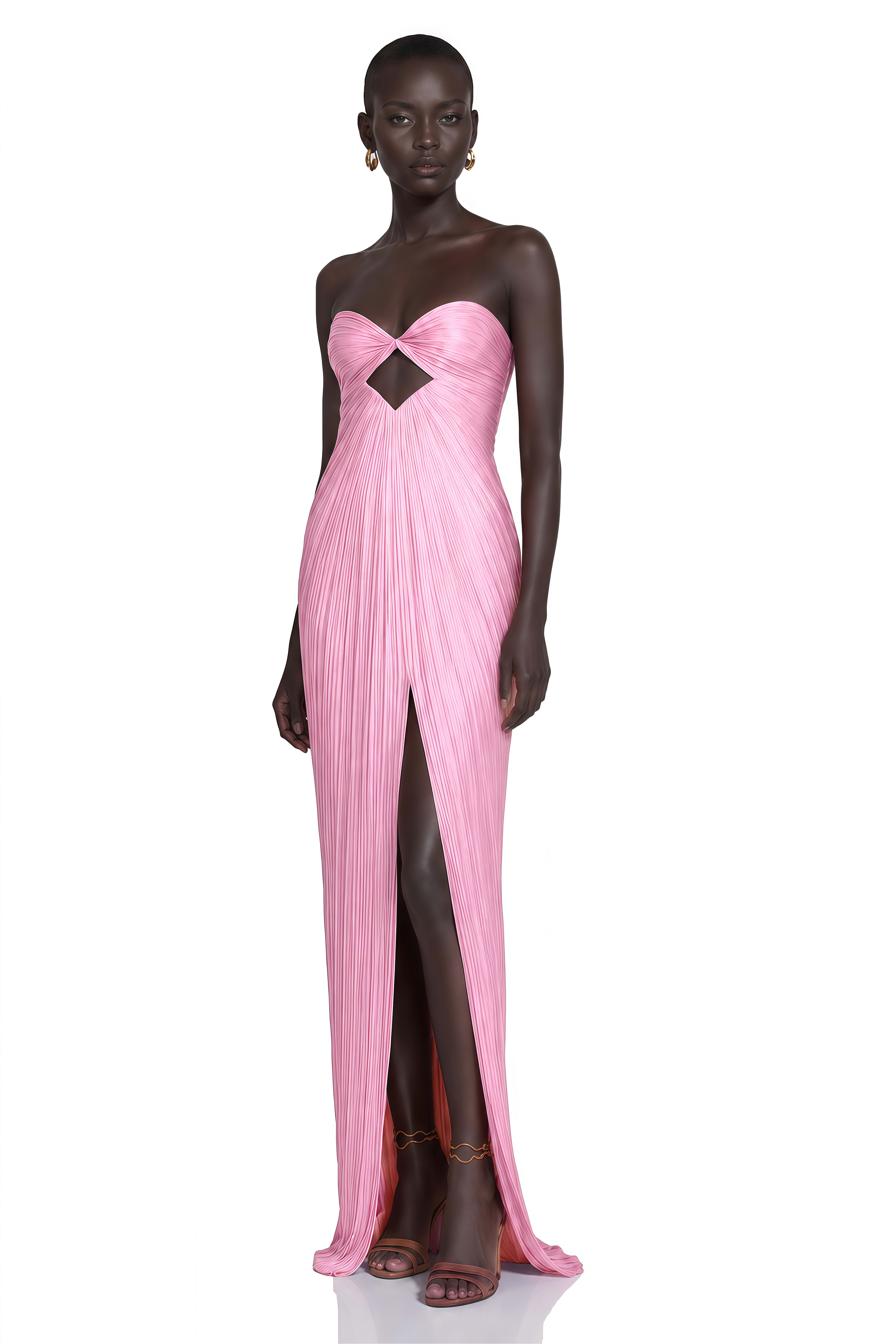Zadie Pink Ruched Maxi Dress with Twist Front