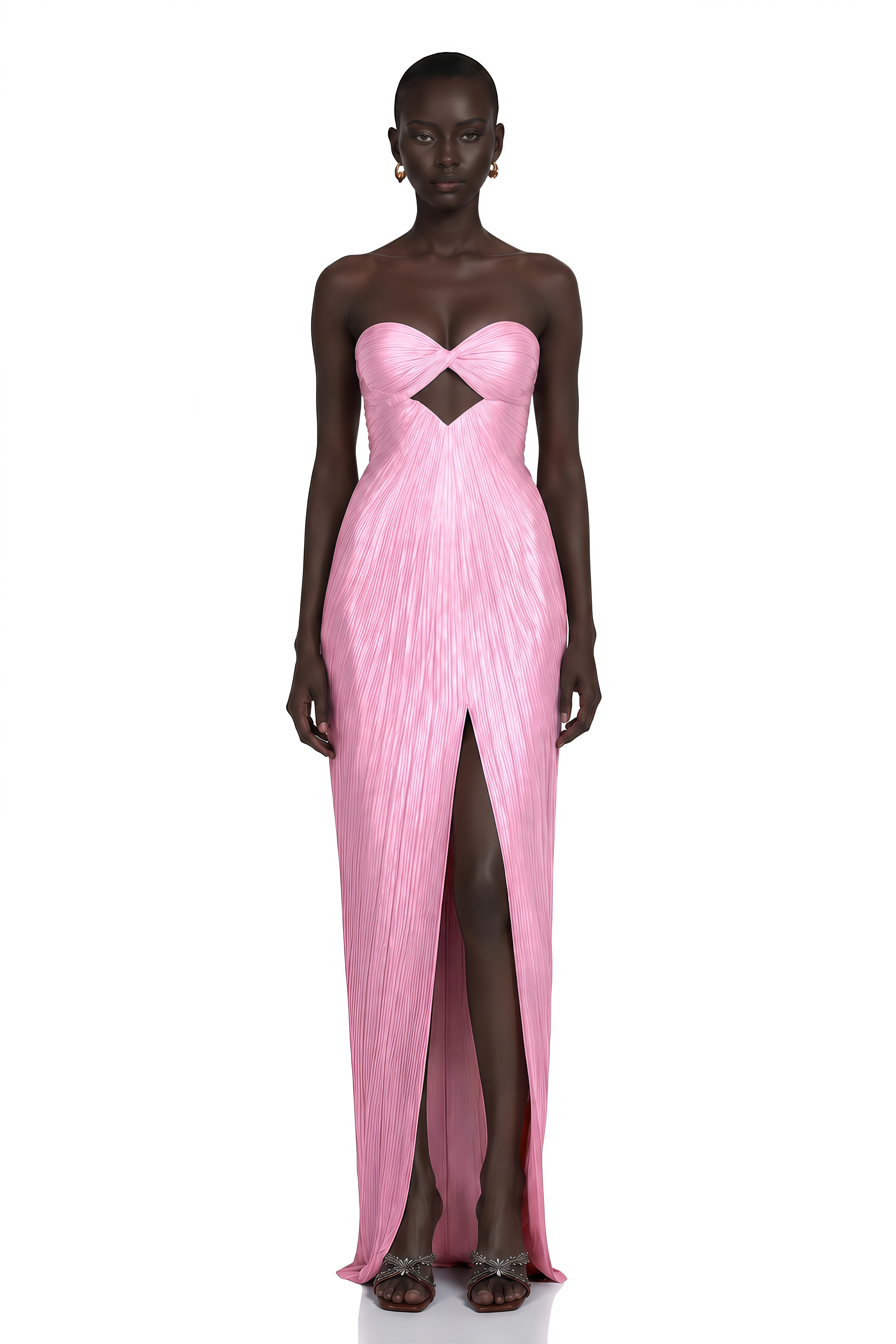 Zadie Pink Ruched Maxi Dress with Twist Front