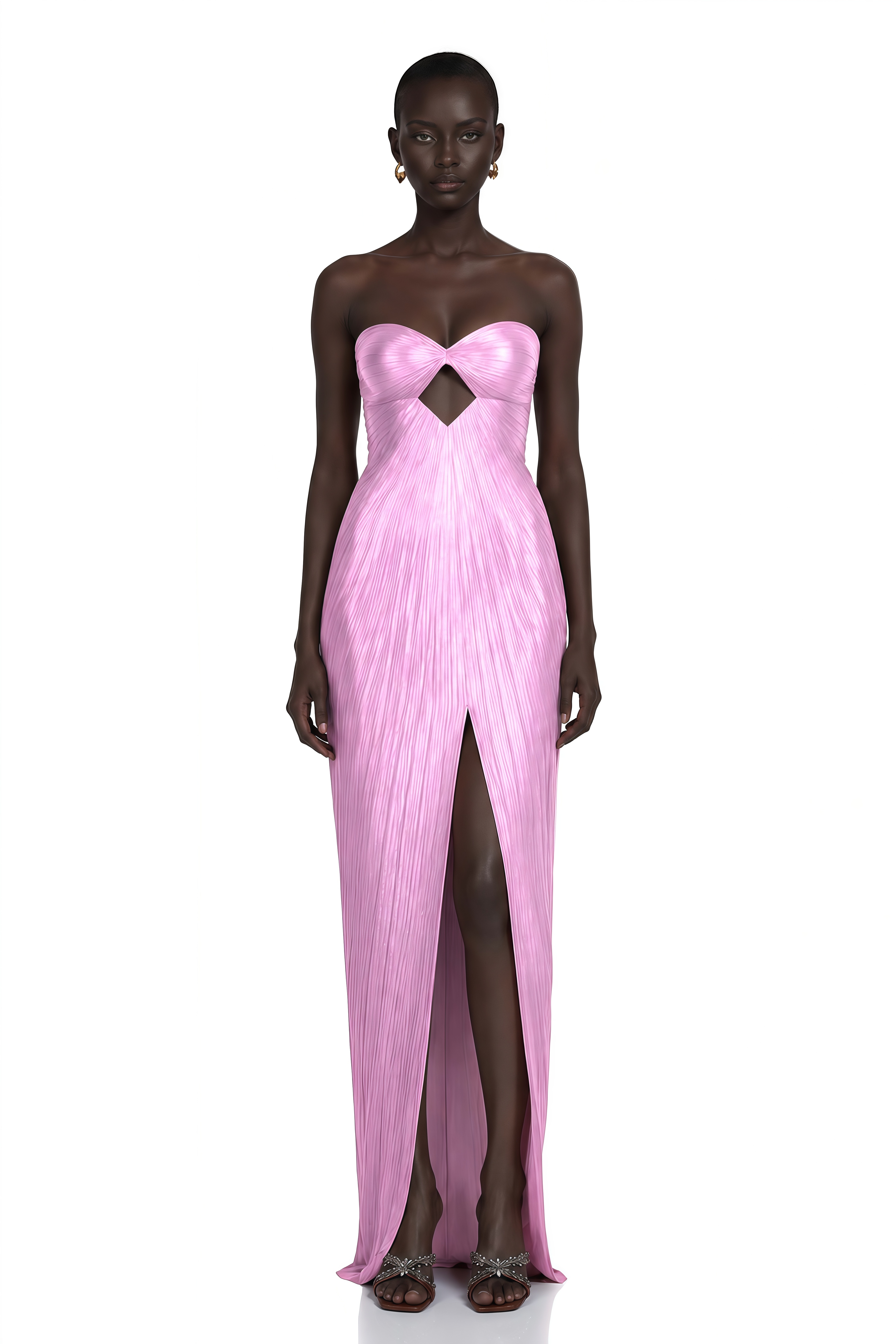 Zadie Pink Ruched Maxi Dress with Twist Front