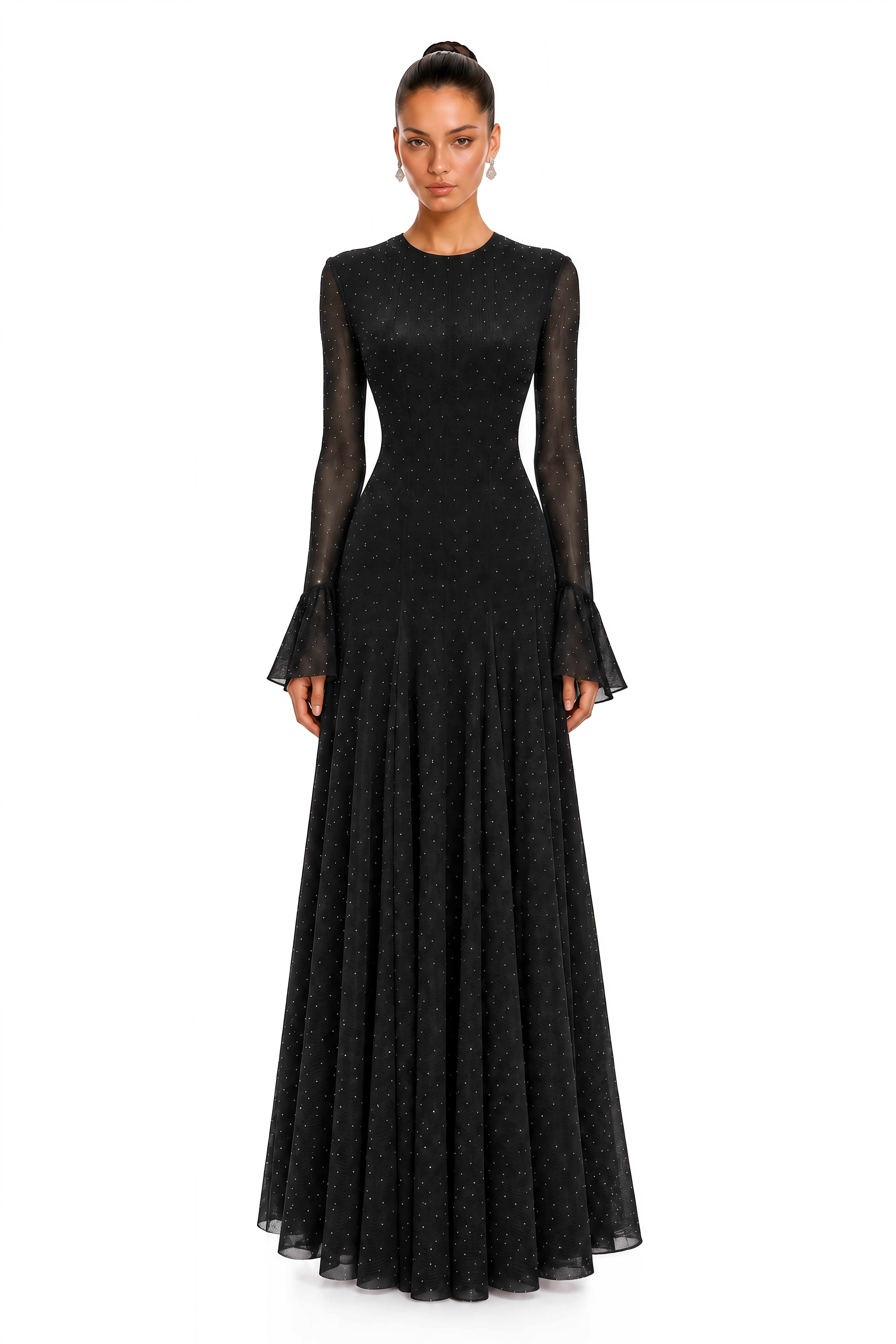 Zafira Black Flare Sleeve Polka Dot Maxi Dress
