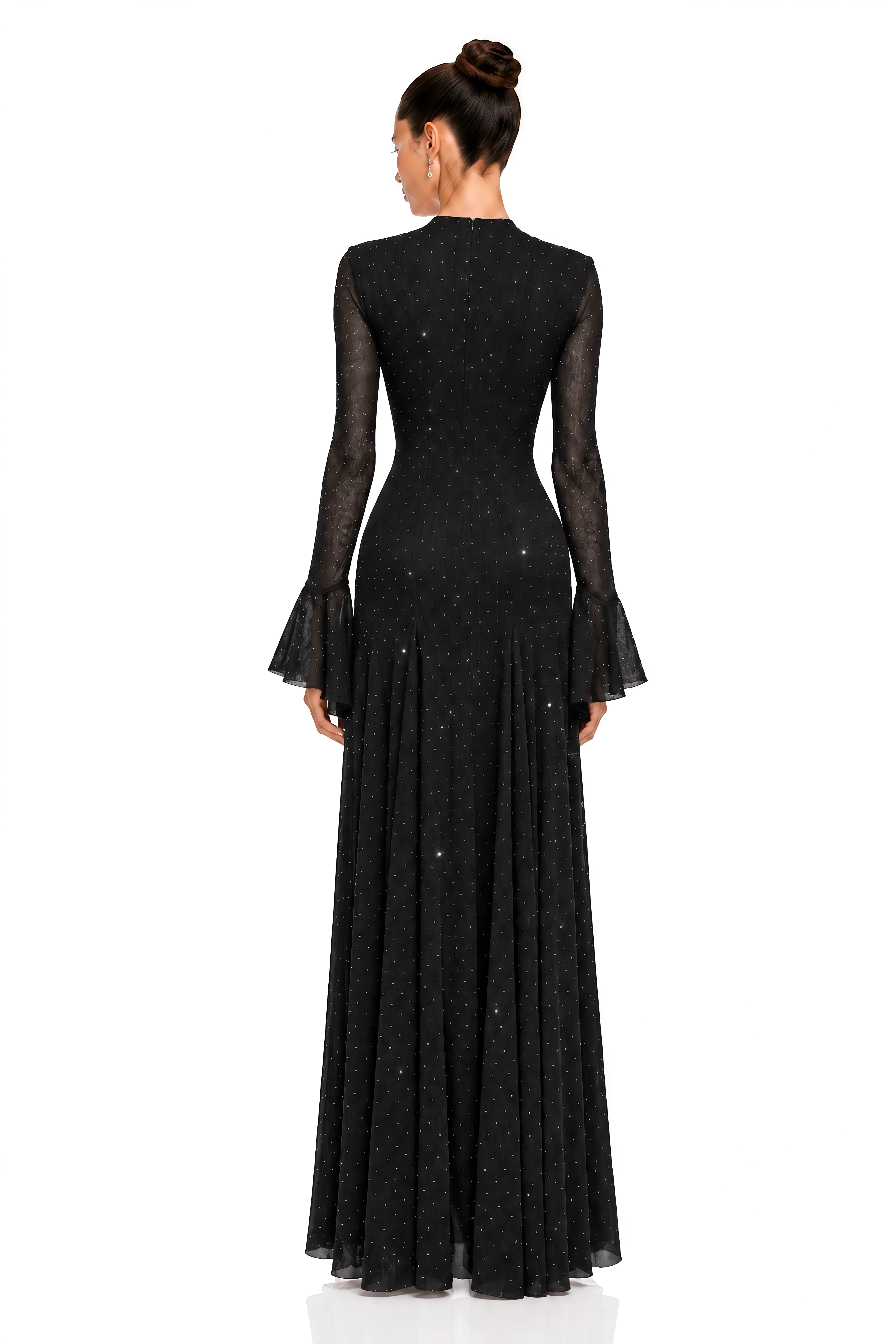Zafira Black Flare Sleeve Polka Dot Maxi Dress