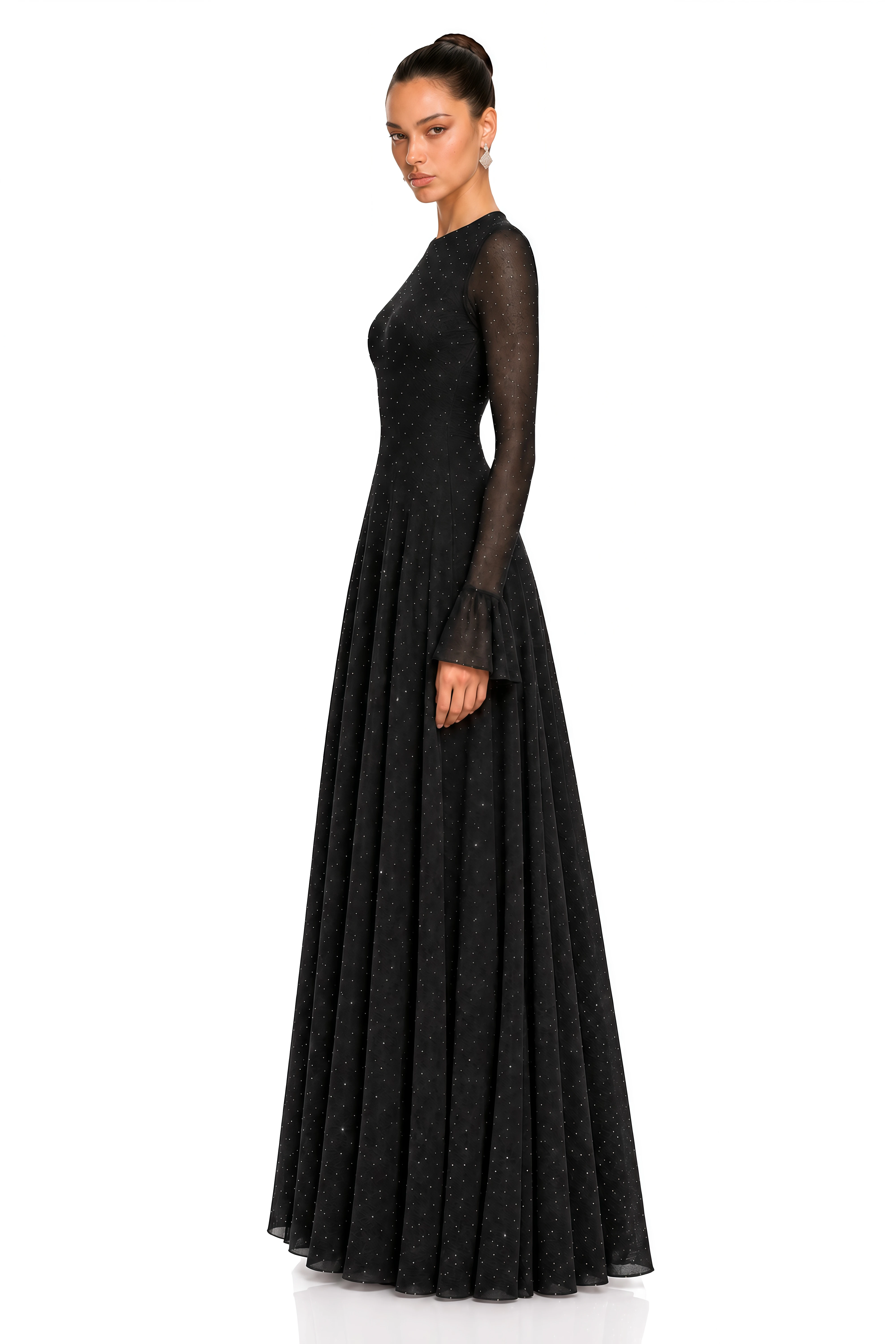 Zafira Black Flare Sleeve Polka Dot Maxi Dress