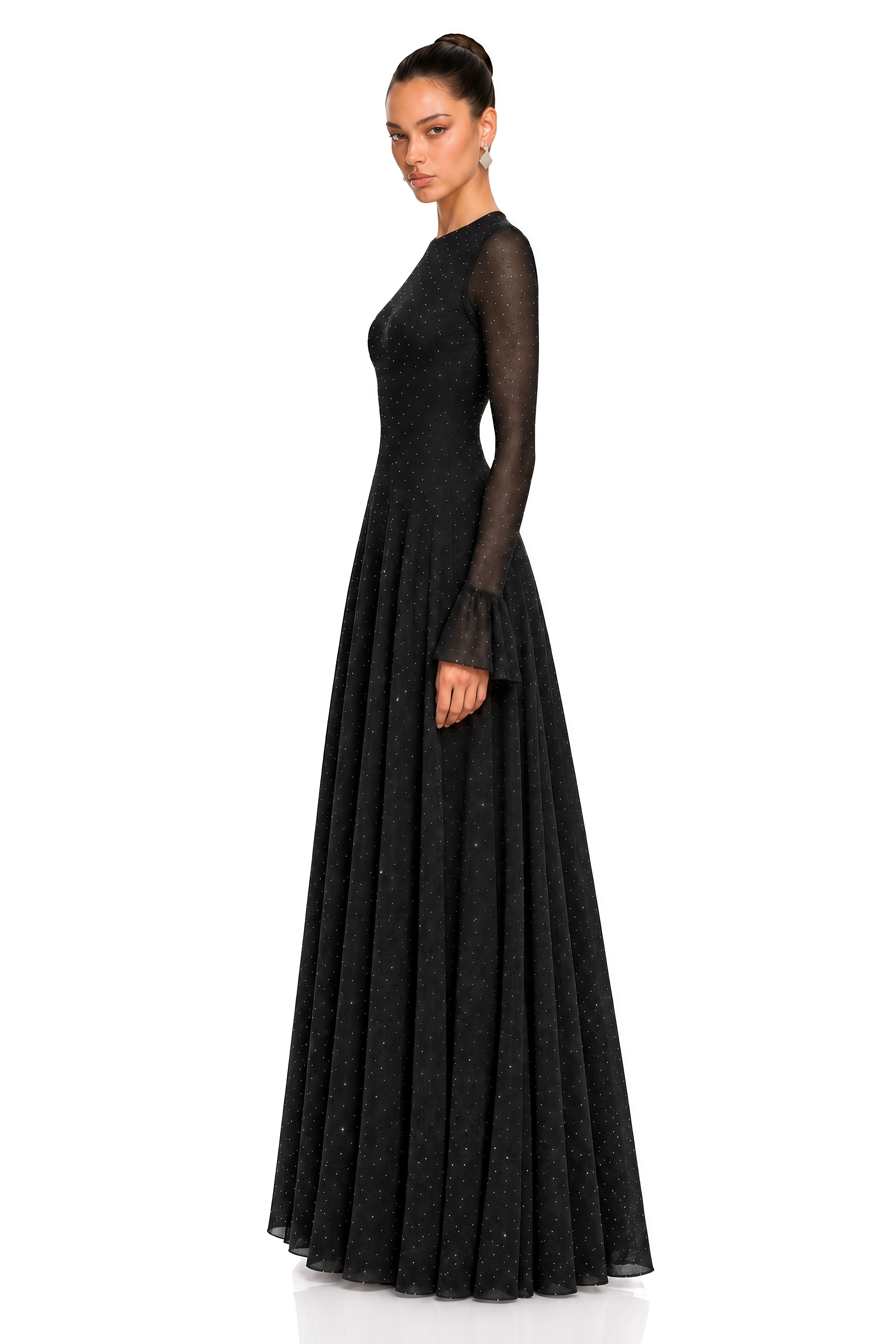 Zafira Black Flare Sleeve Polka Dot Maxi Dress