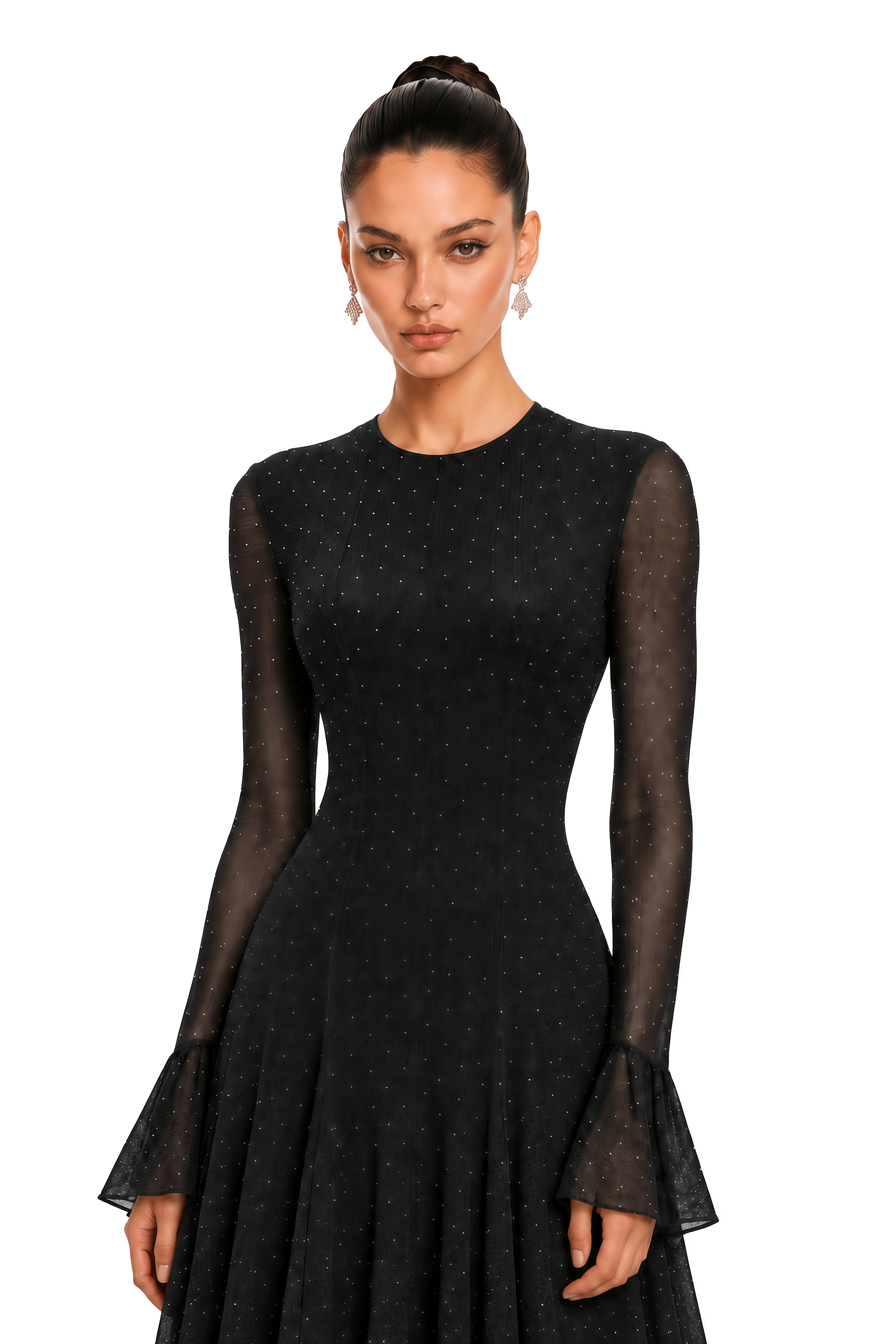 Zafira Black Flare Sleeve Polka Dot Maxi Dress