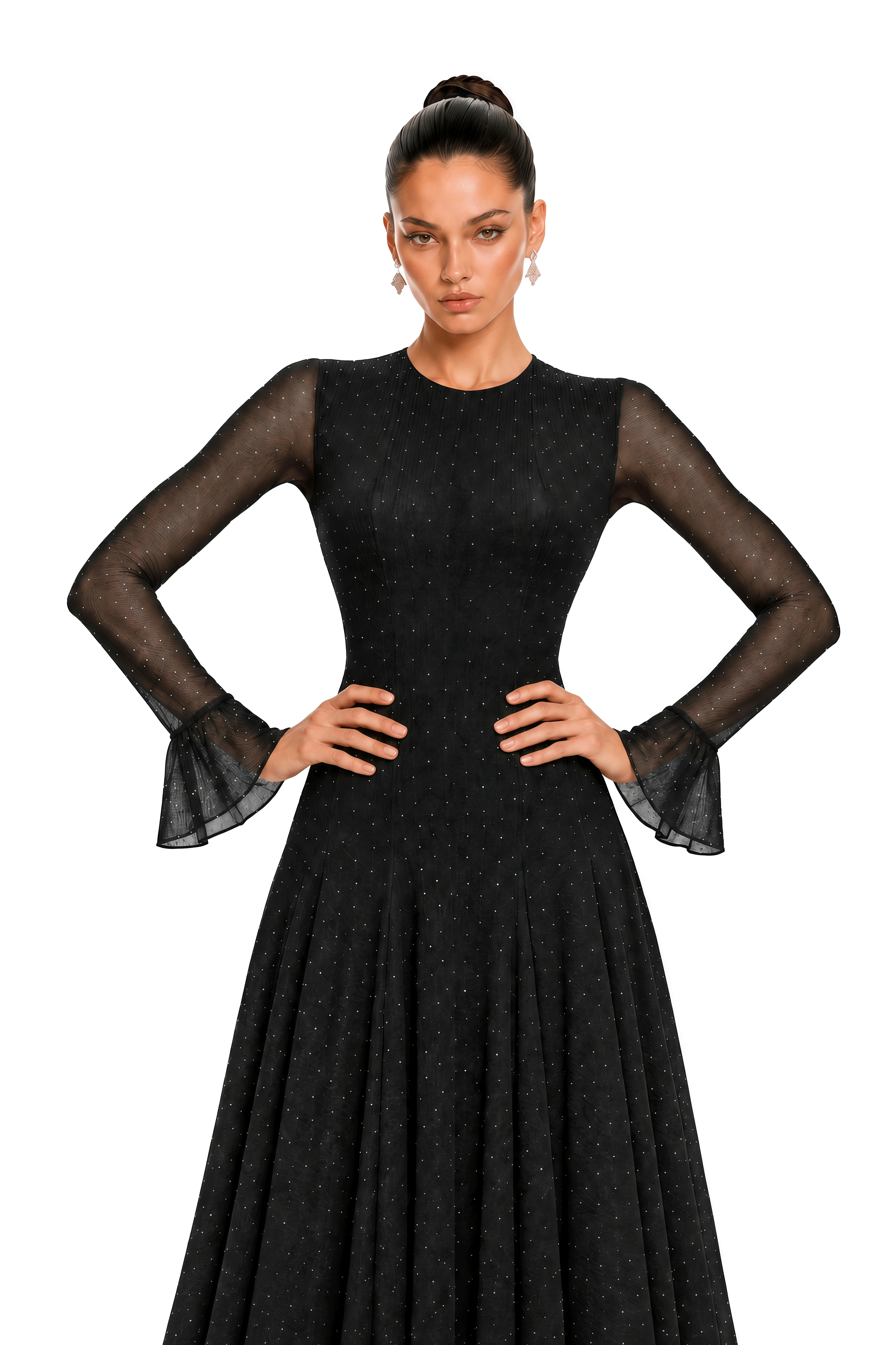 Zafira Black Flare Sleeve Polka Dot Maxi Dress