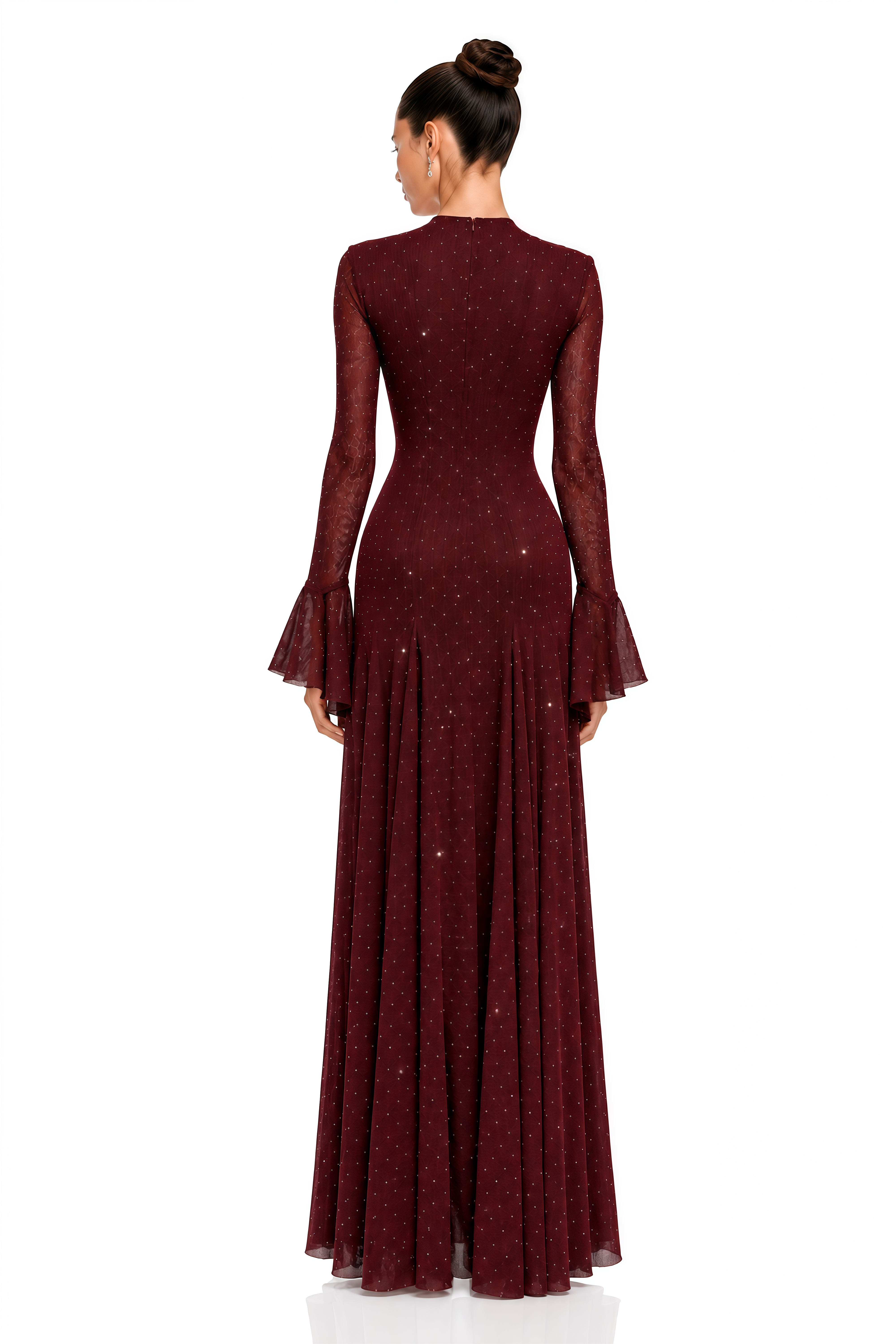 Zafira Burgundy Flare Sleeve Polka Dot Maxi Dress