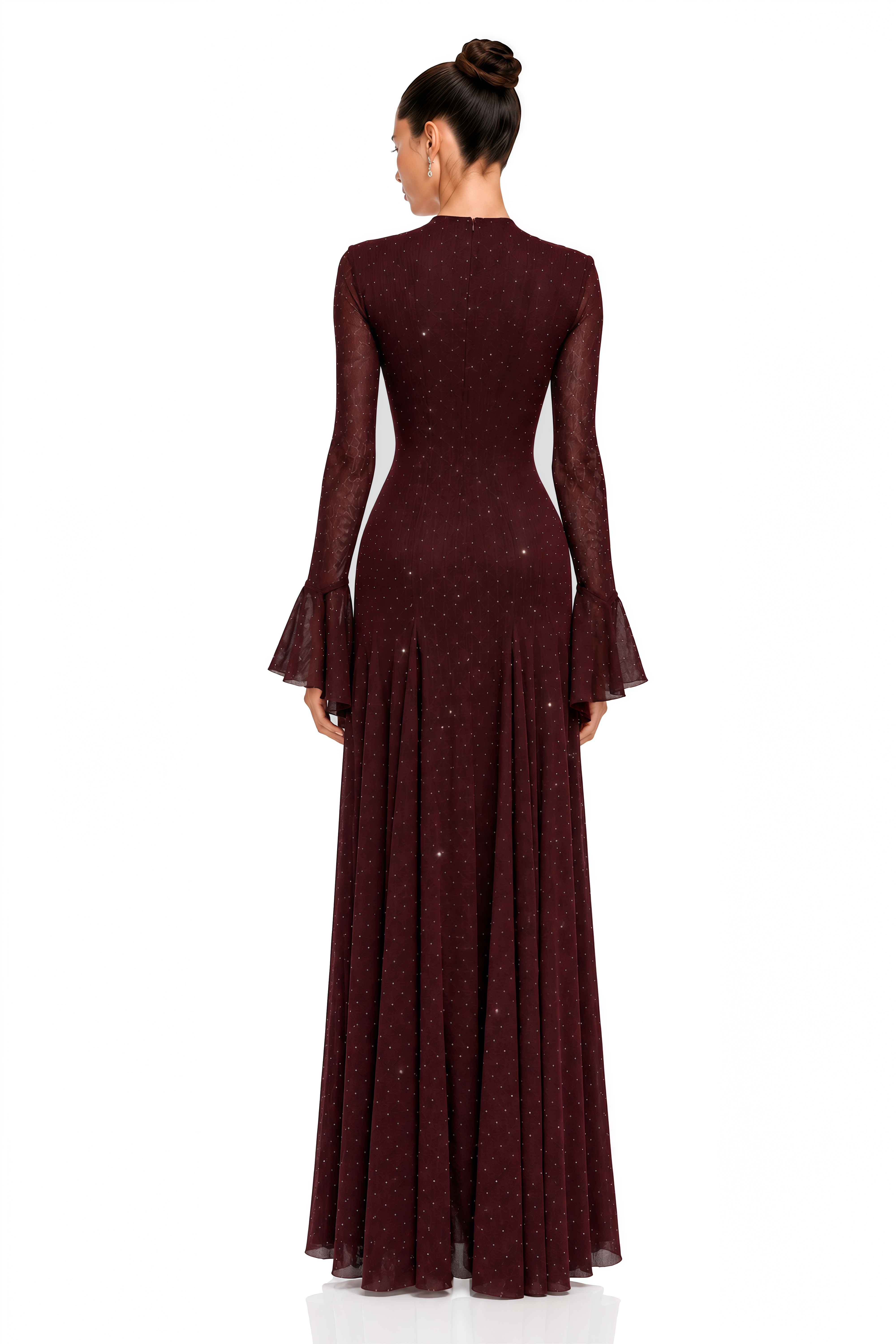 Zafira Burgundy Flare Sleeve Polka Dot Maxi Dress