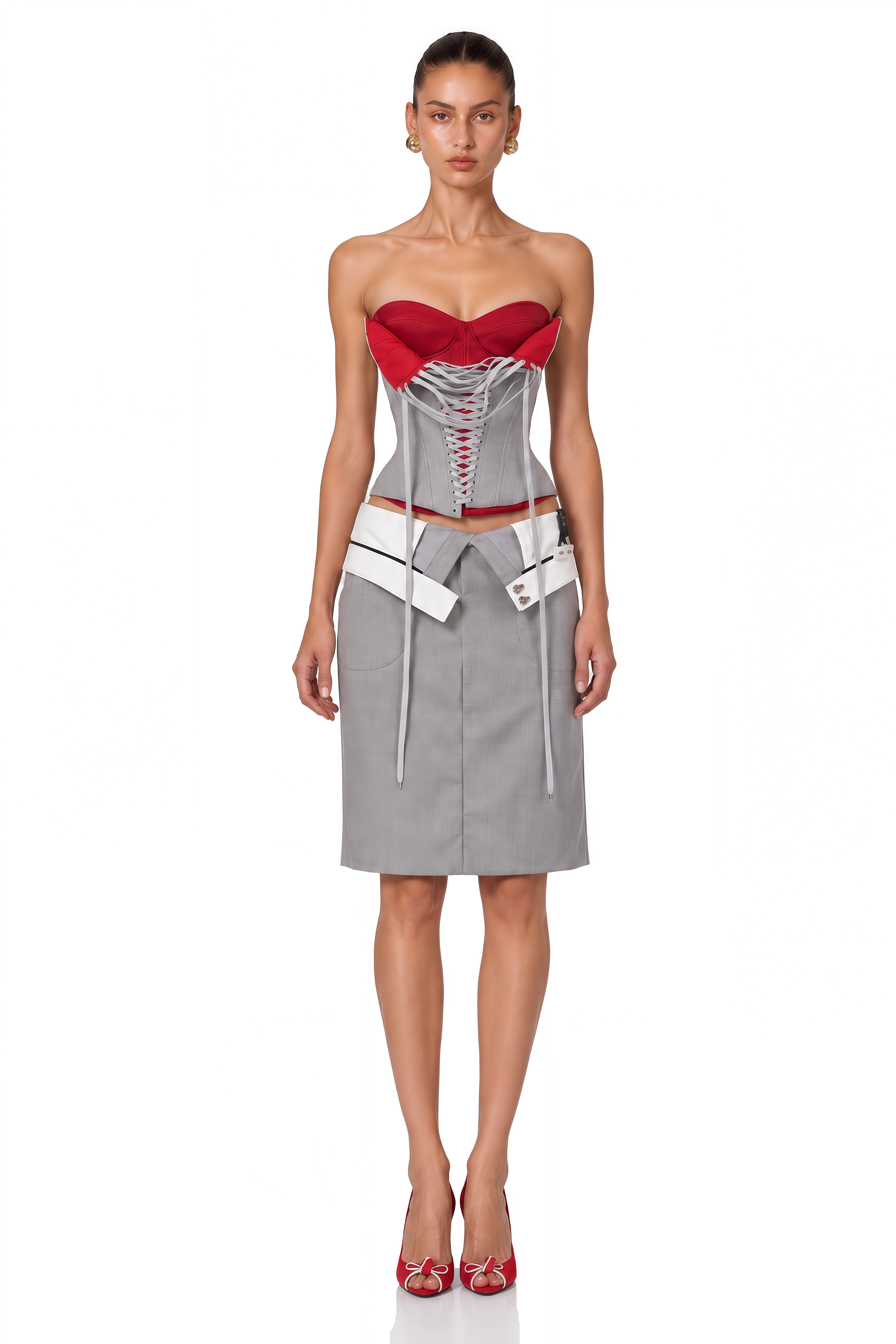 Zafira Grey Color Block Corset Top & Pencil Mini Skirt Set