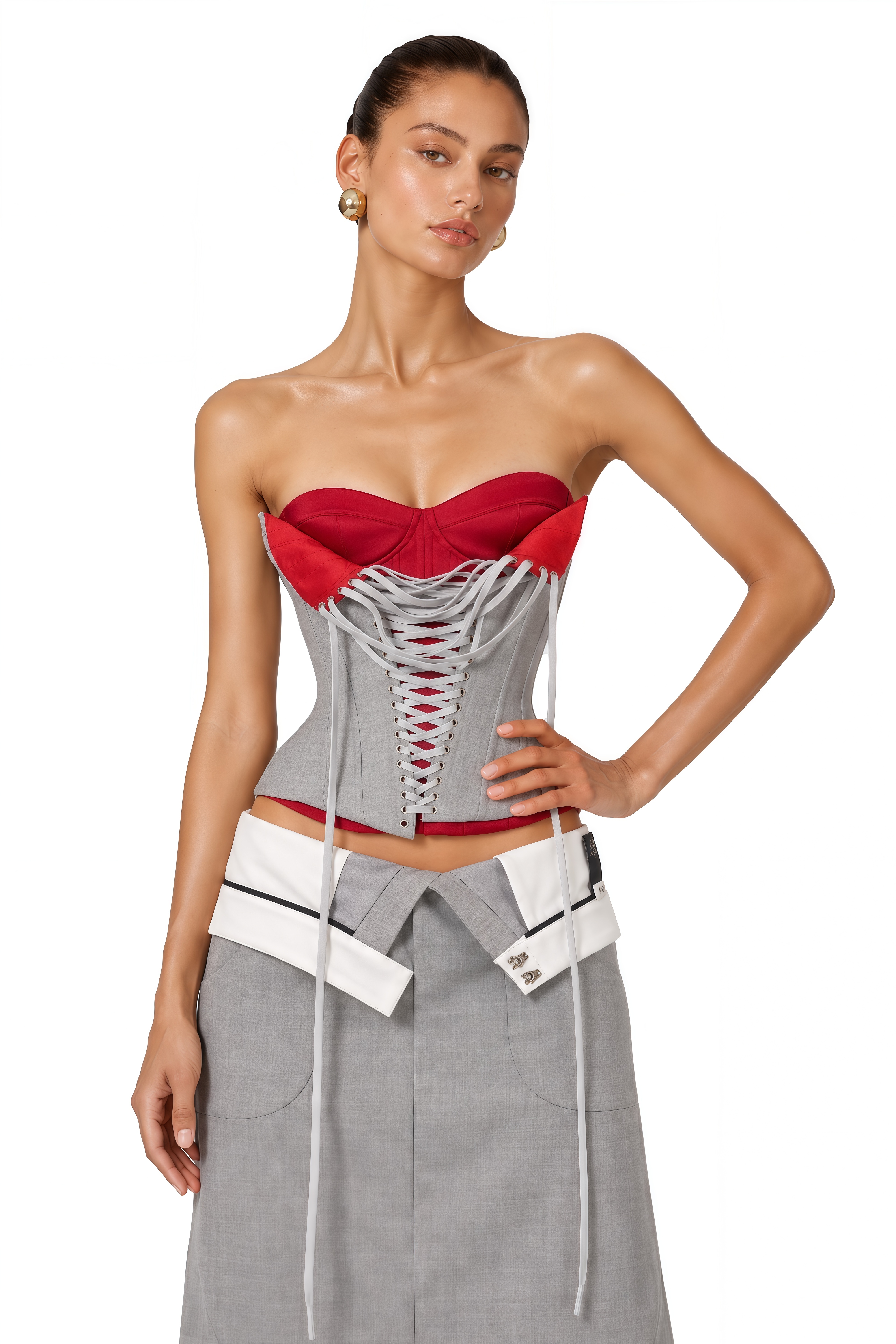 Zafira Grey Color Block Corset Top & Pencil Mini Skirt Set