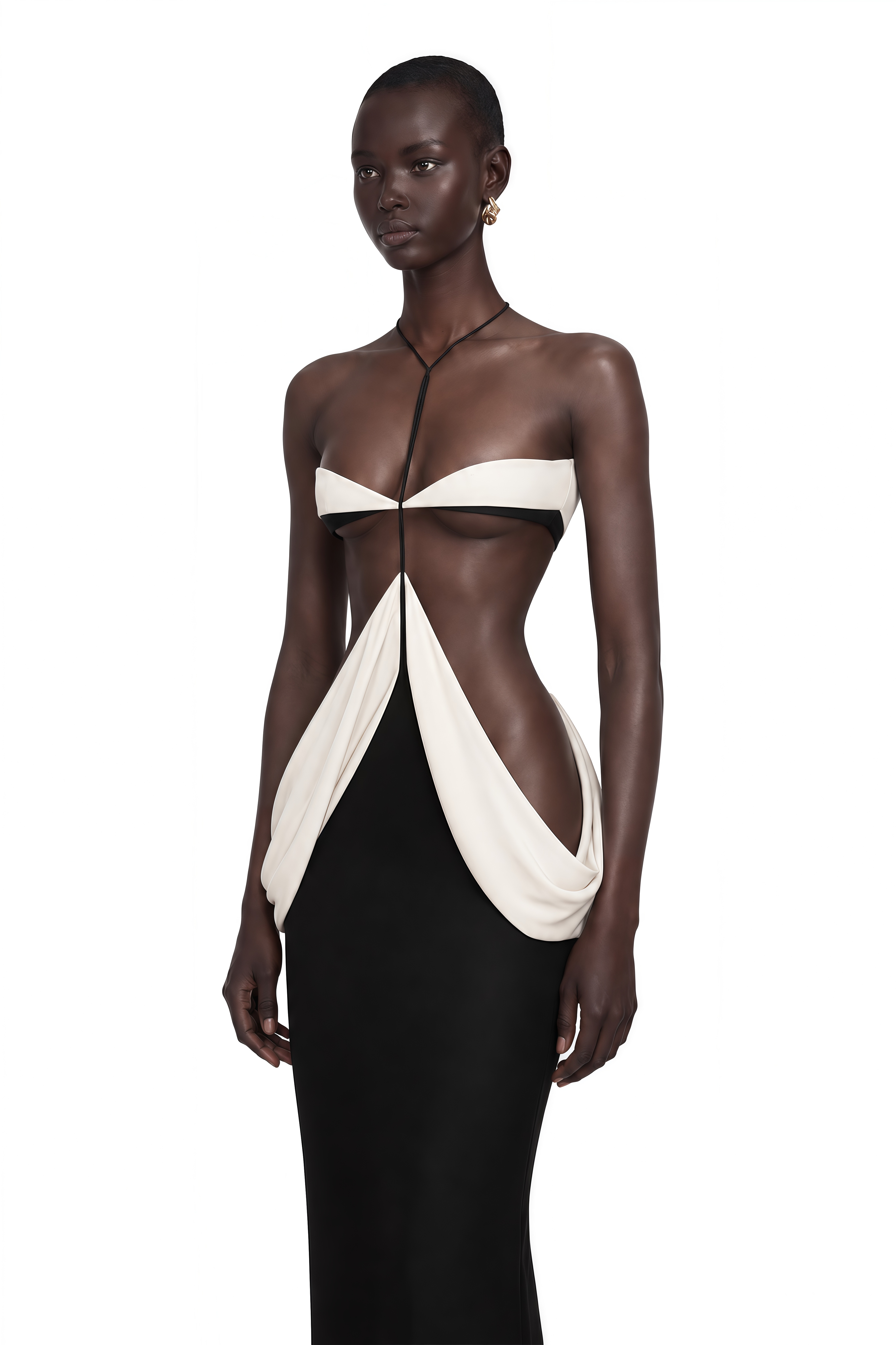 Zahara Black Color Block Draped Halterneck Maxi Dress