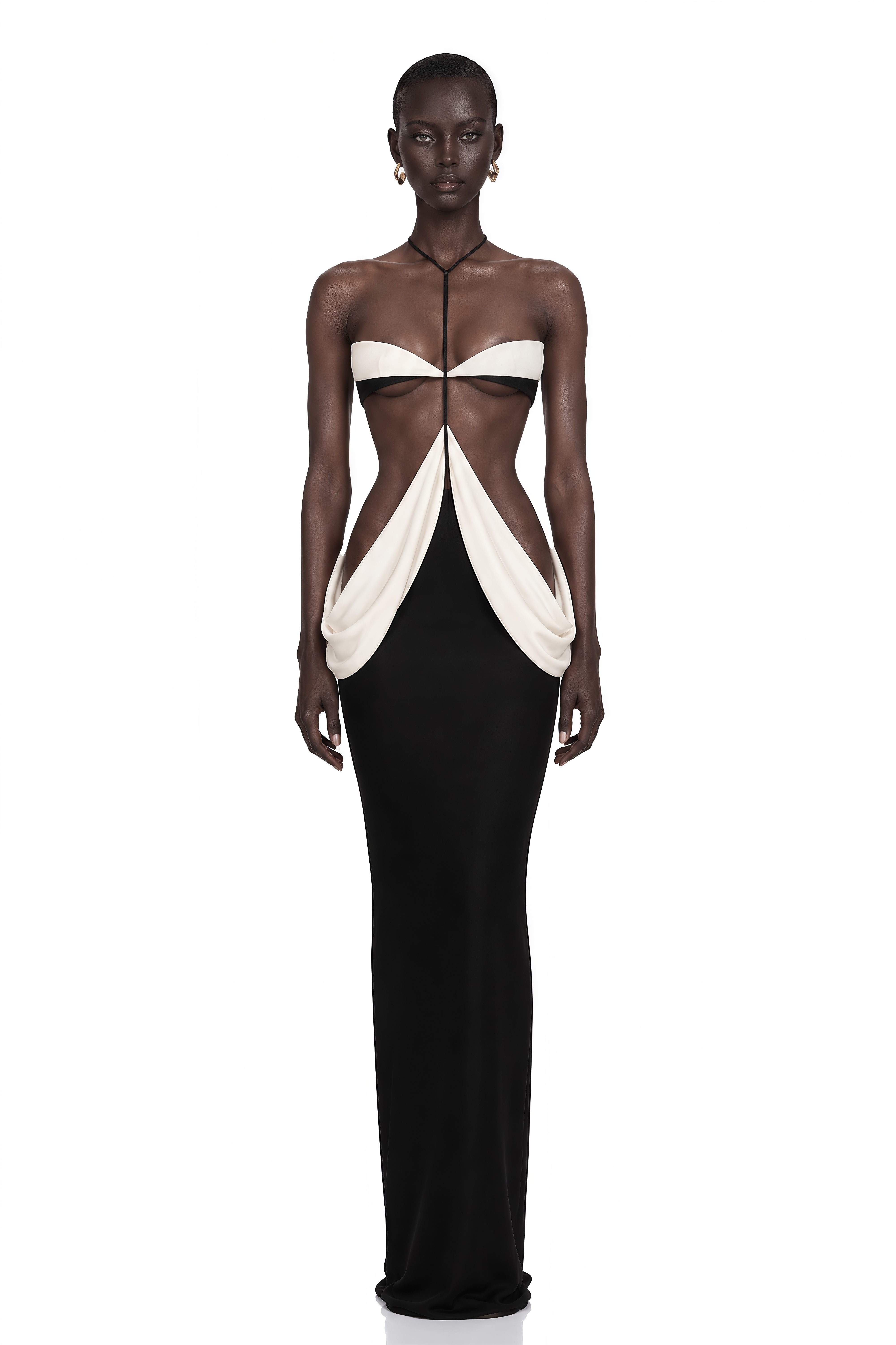 Zahara Black Color Block Draped Halterneck Maxi Dress