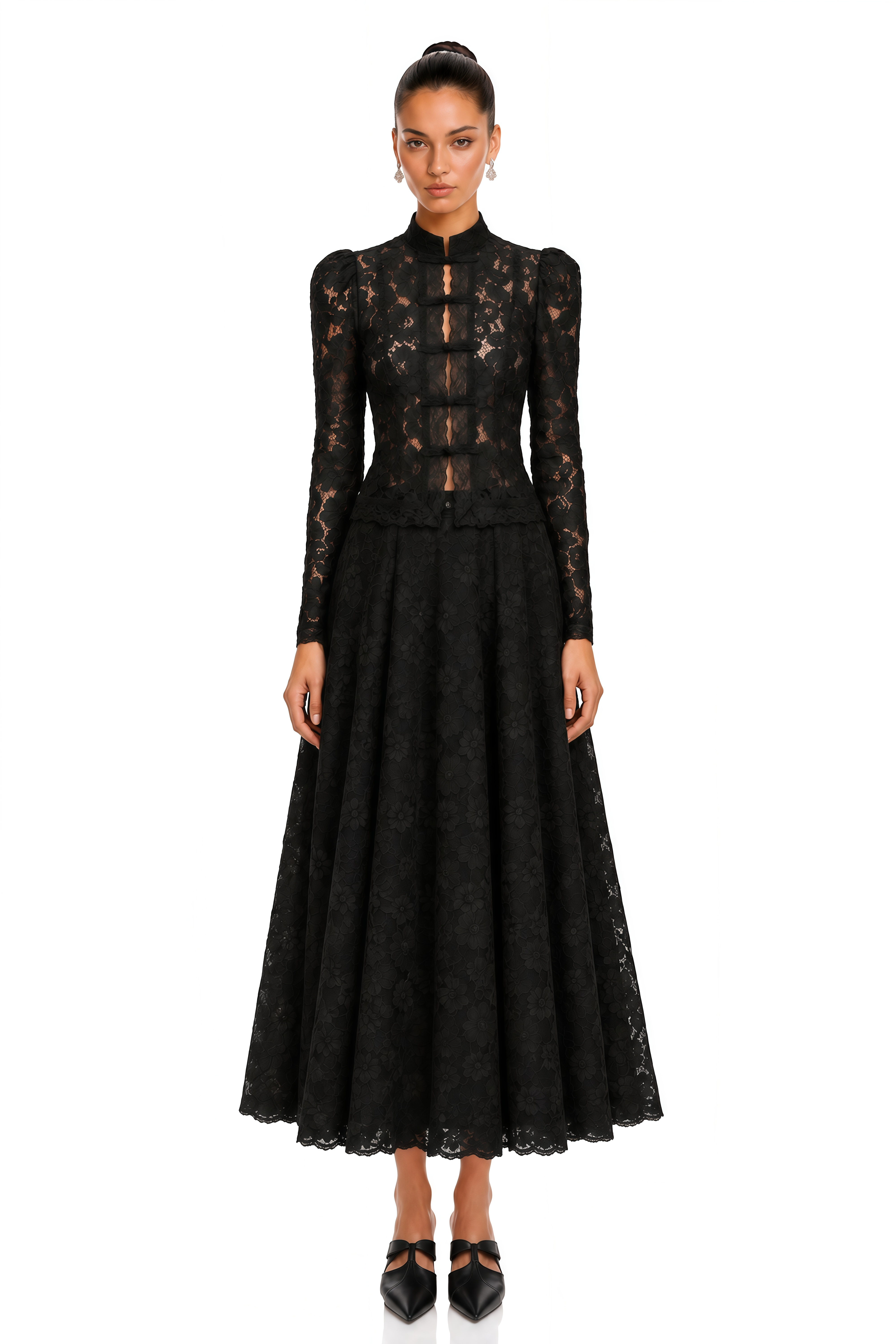 Zahra Black Floral Lace Puff Sleeve Blouse
