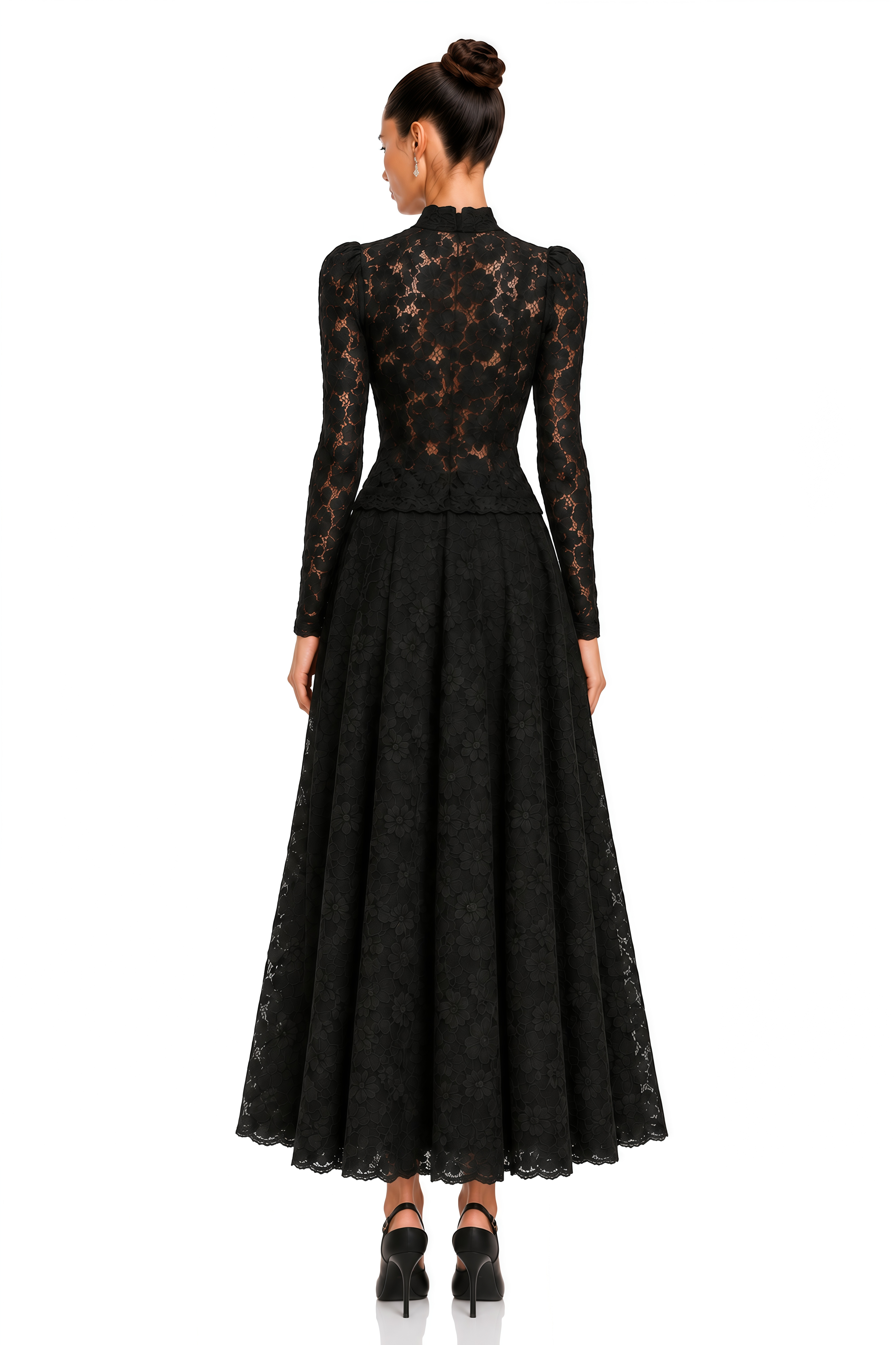 Zahra Black Floral Lace Puff Sleeve Blouse