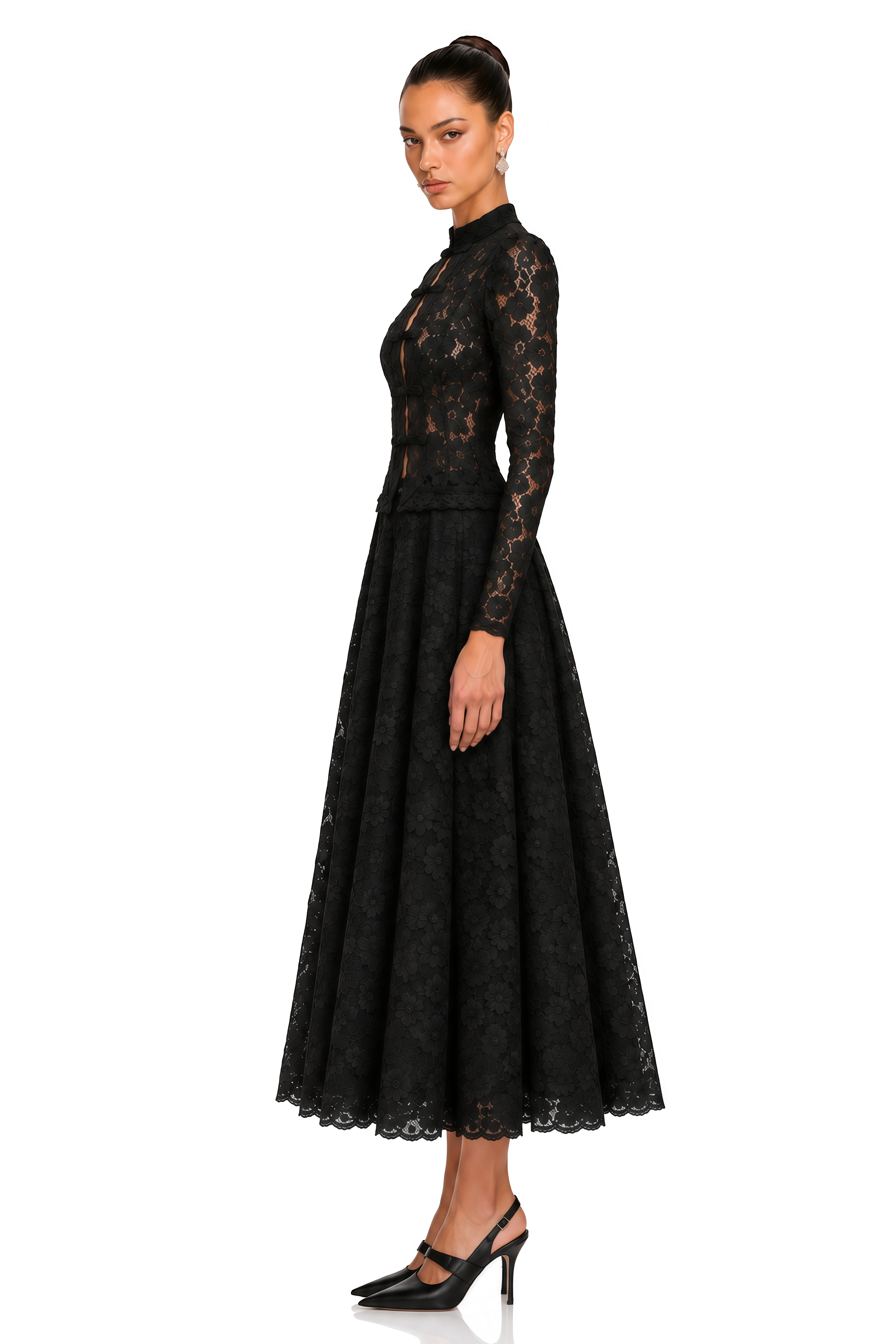 Zahra Black Floral Lace Puff Sleeve Blouse