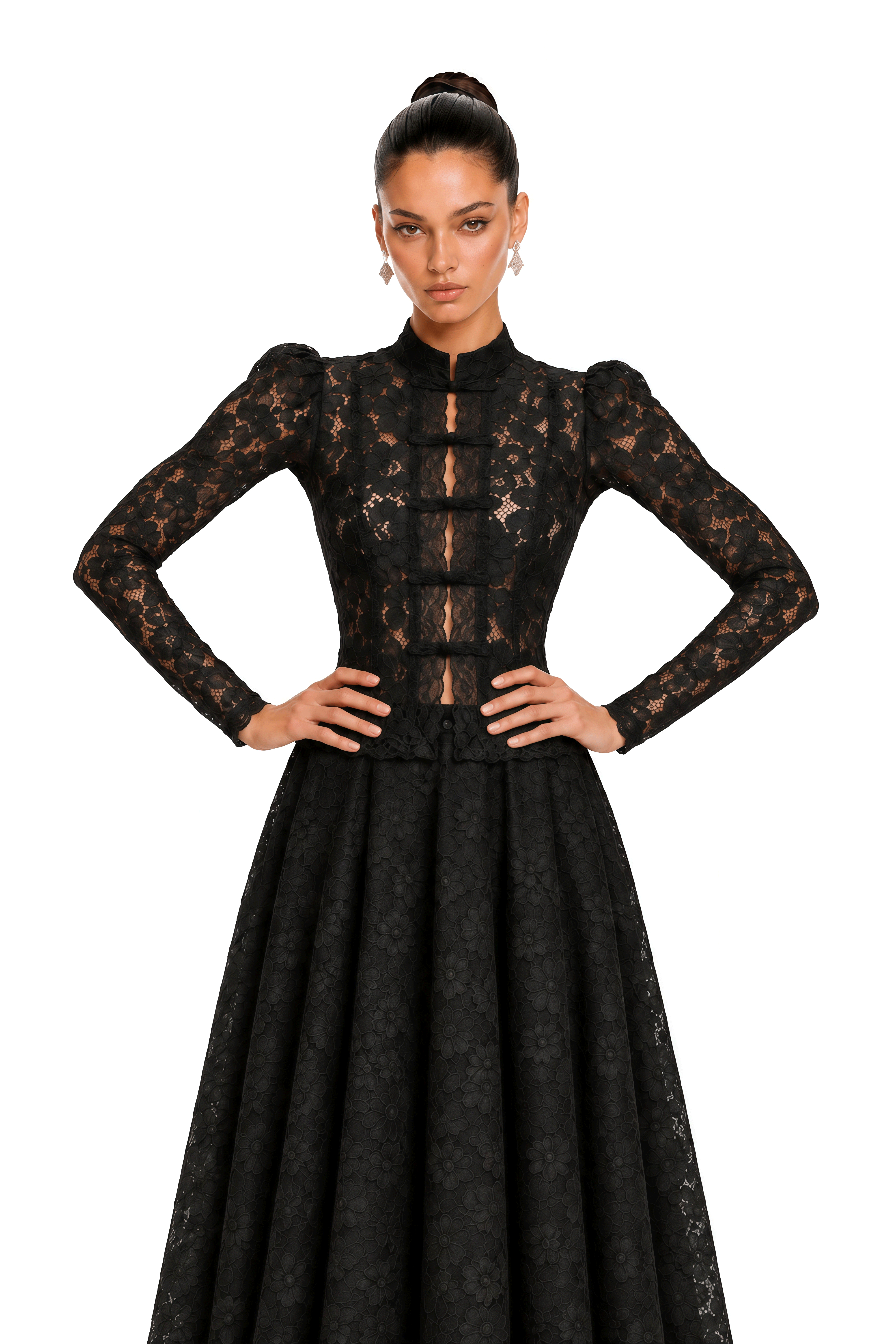Zahra Black Floral Lace Puff Sleeve Blouse