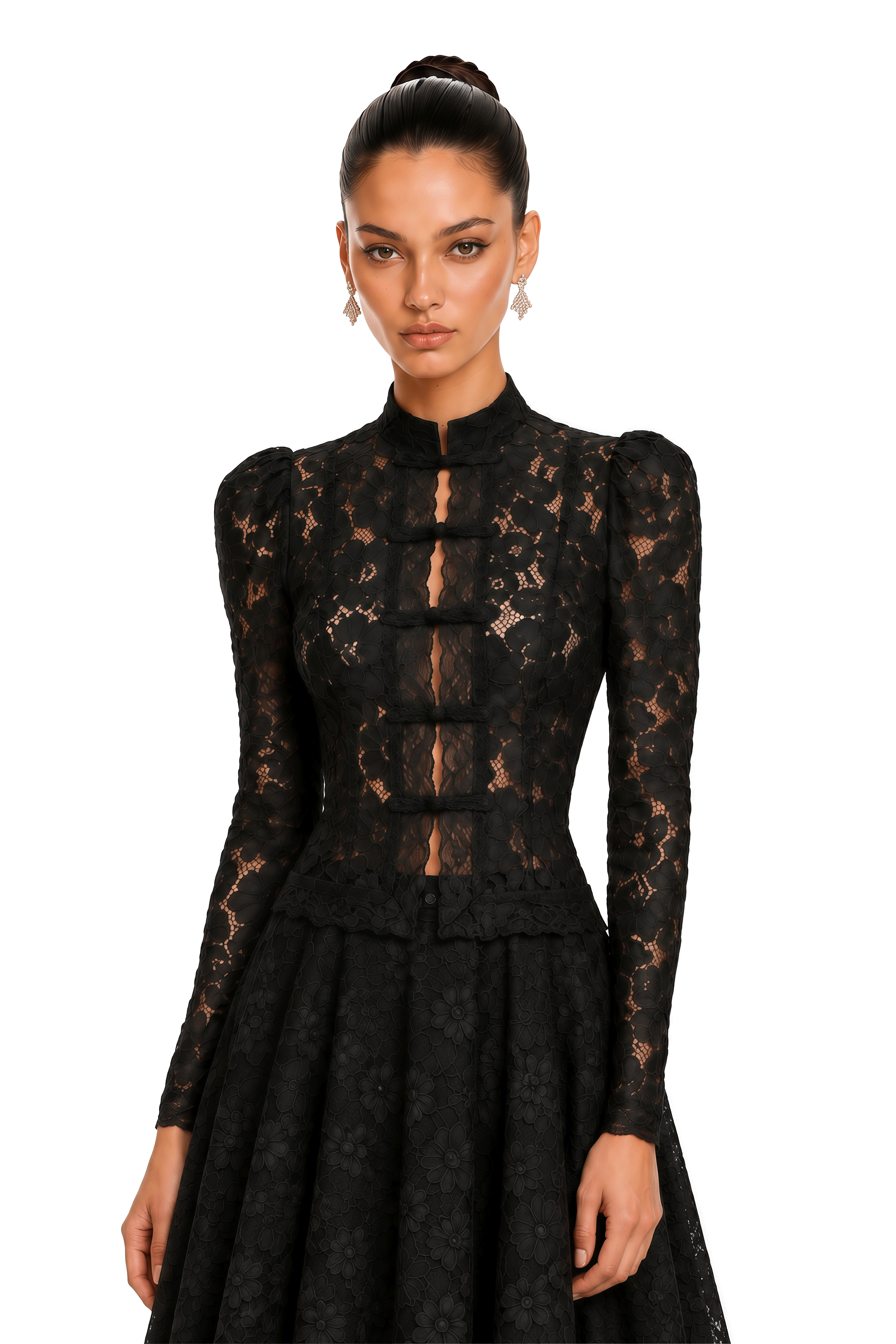 Zahra Black Floral Lace Puff Sleeve Blouse