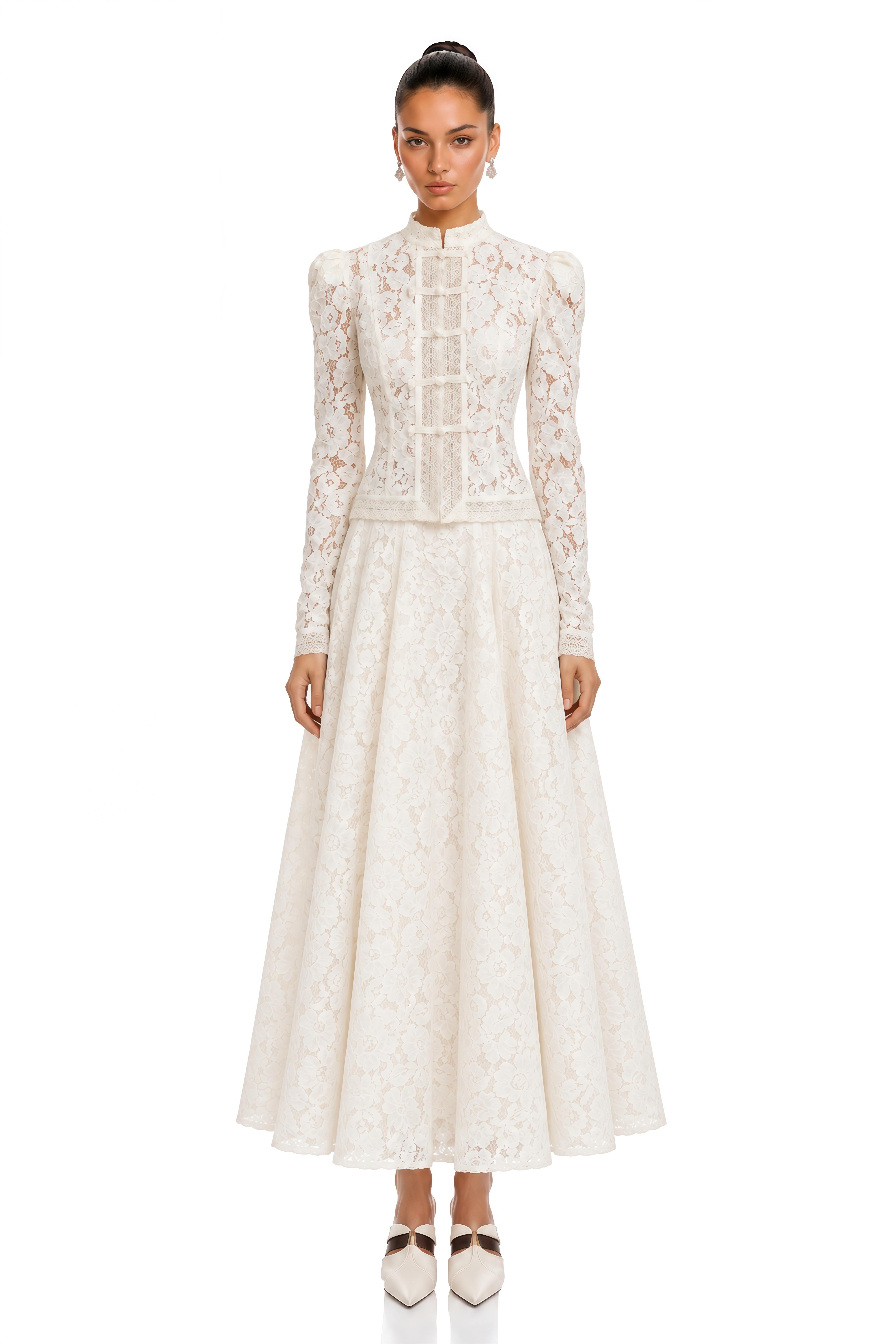 Zahra White Floral Lace Puff Sleeve Blouse