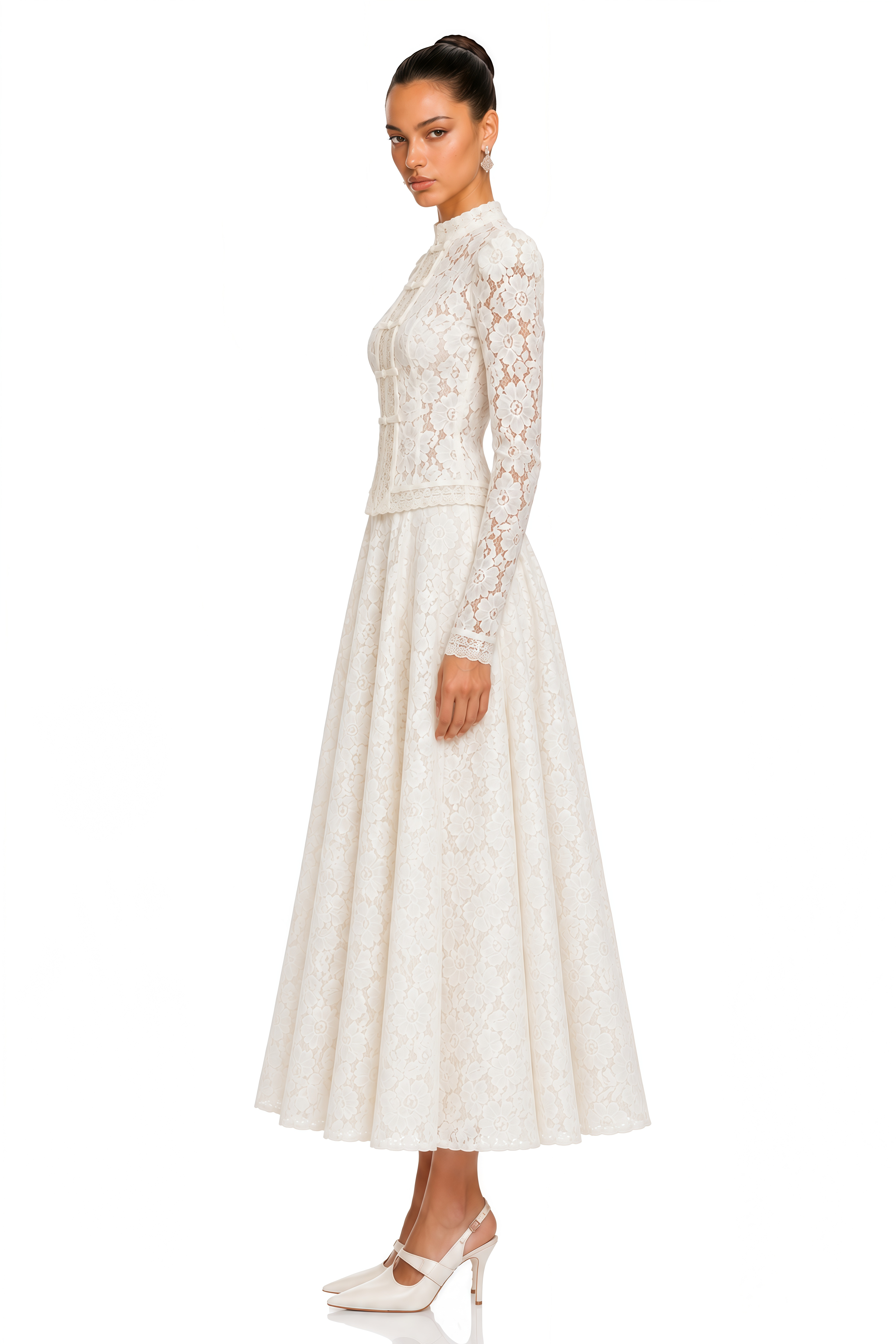 Zahra White Floral Lace Puff Sleeve Blouse