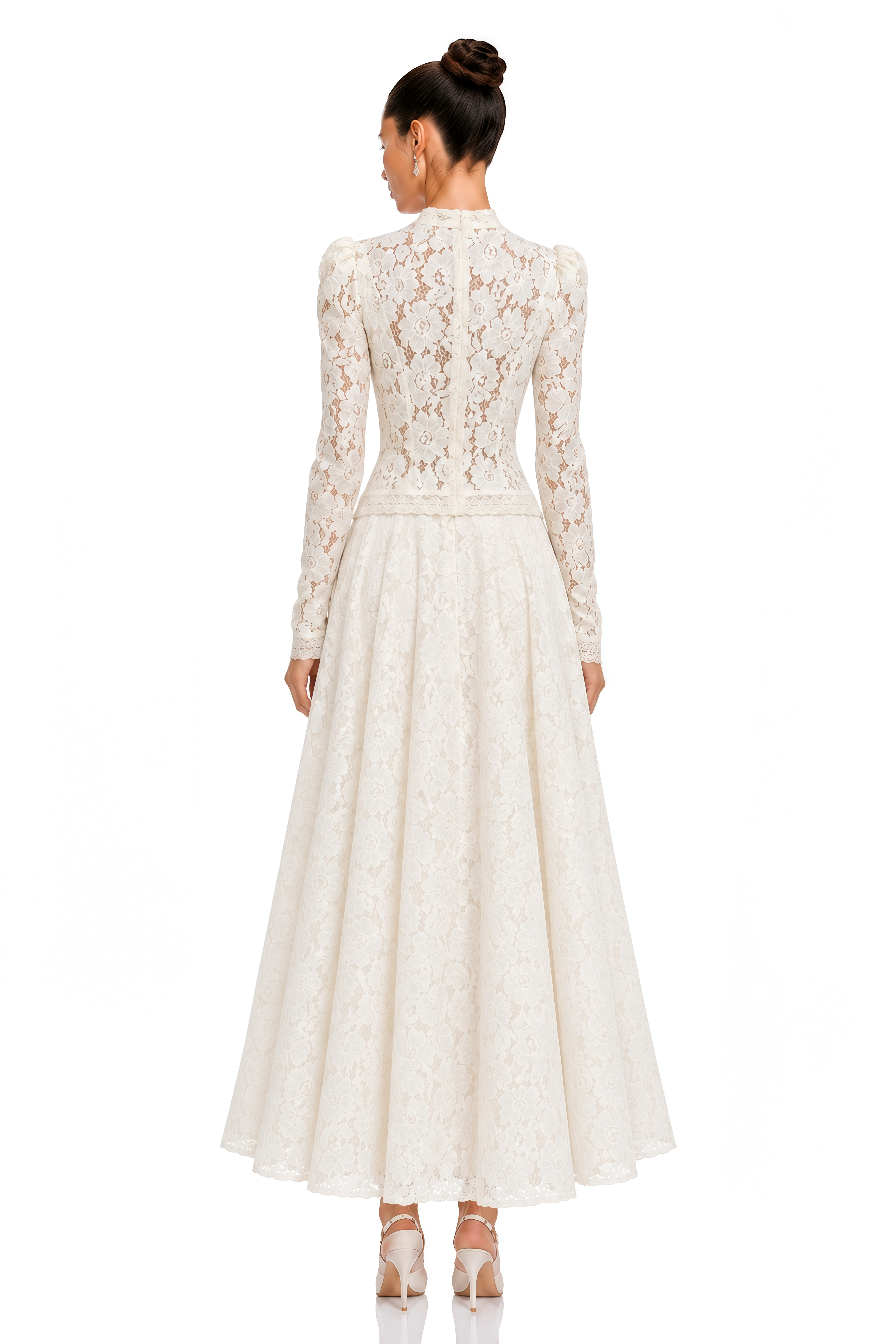 Zahra White Floral Lace Puff Sleeve Blouse