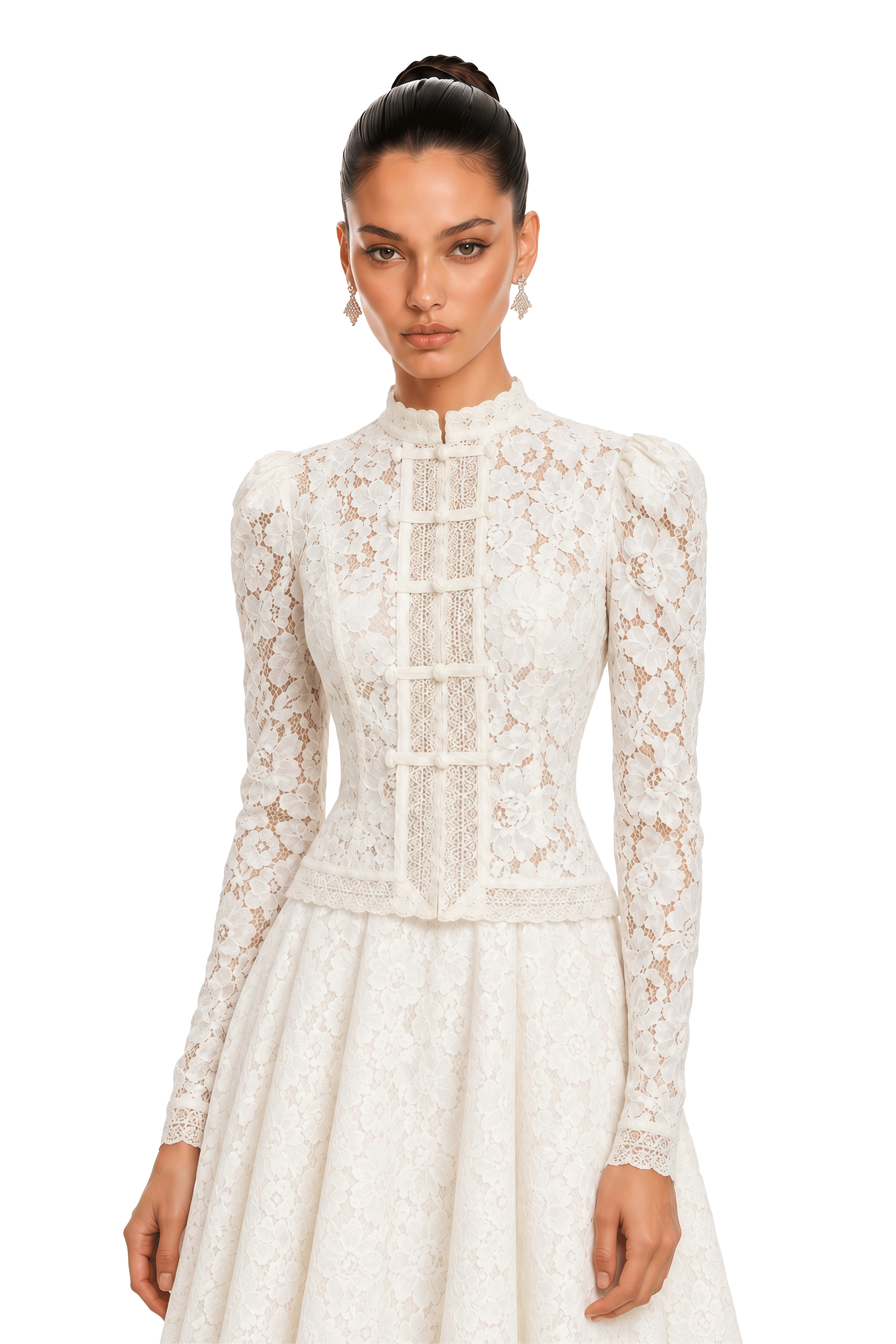 Zahra White Floral Lace Puff Sleeve Blouse