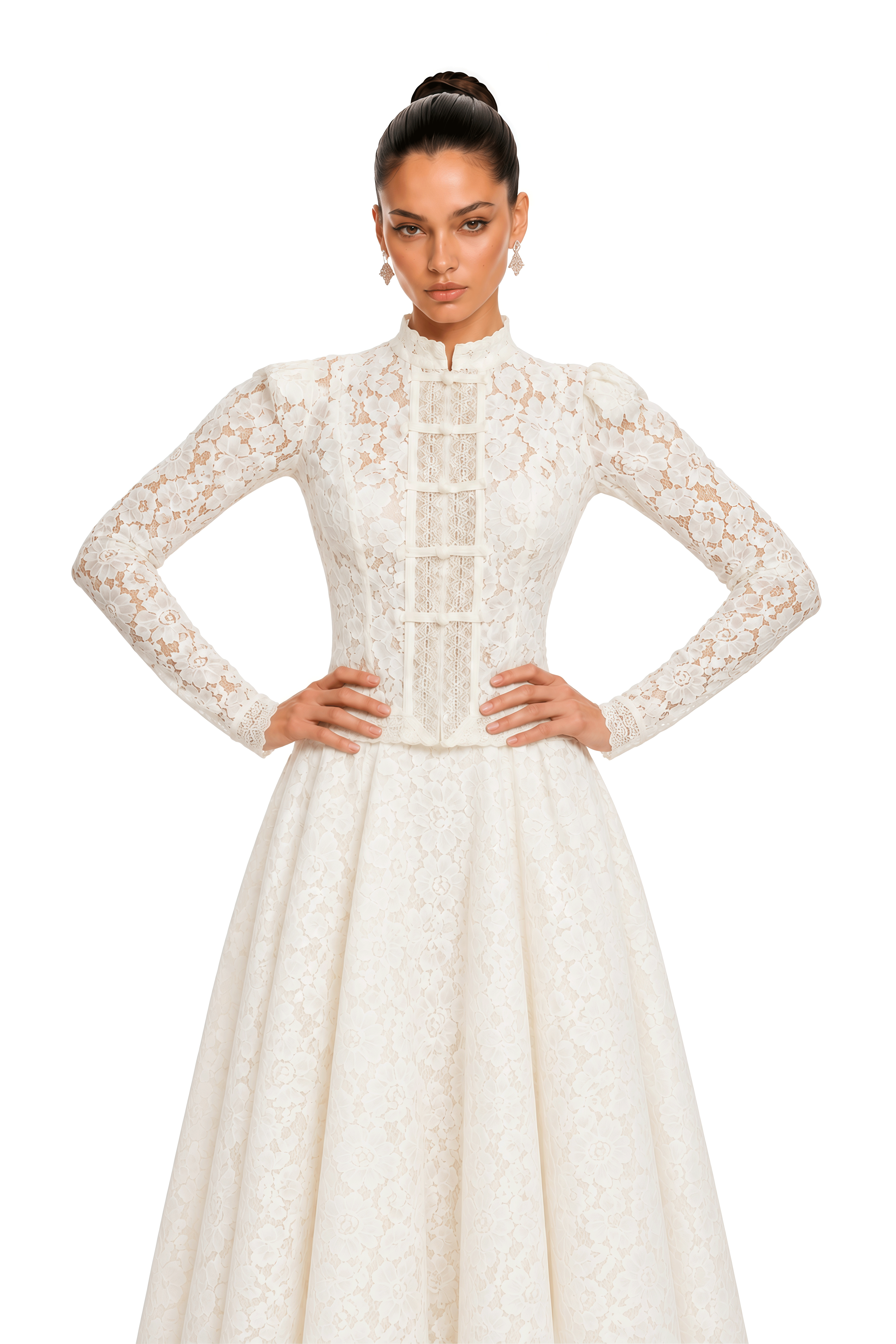 Zahra White Floral Lace Puff Sleeve Blouse