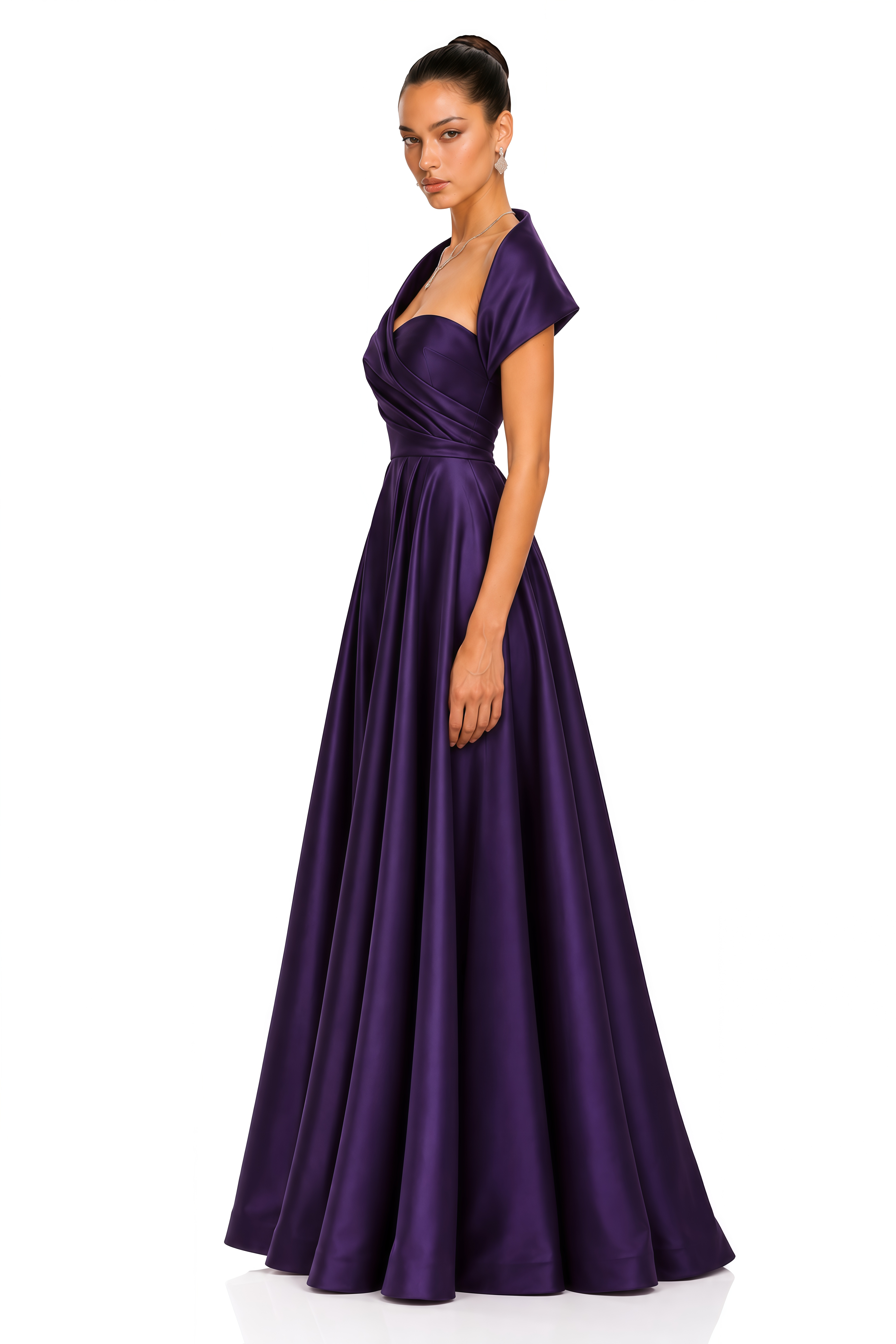 Zarish Deep Purple Asymmetrical Draped Satin Maxi Gown