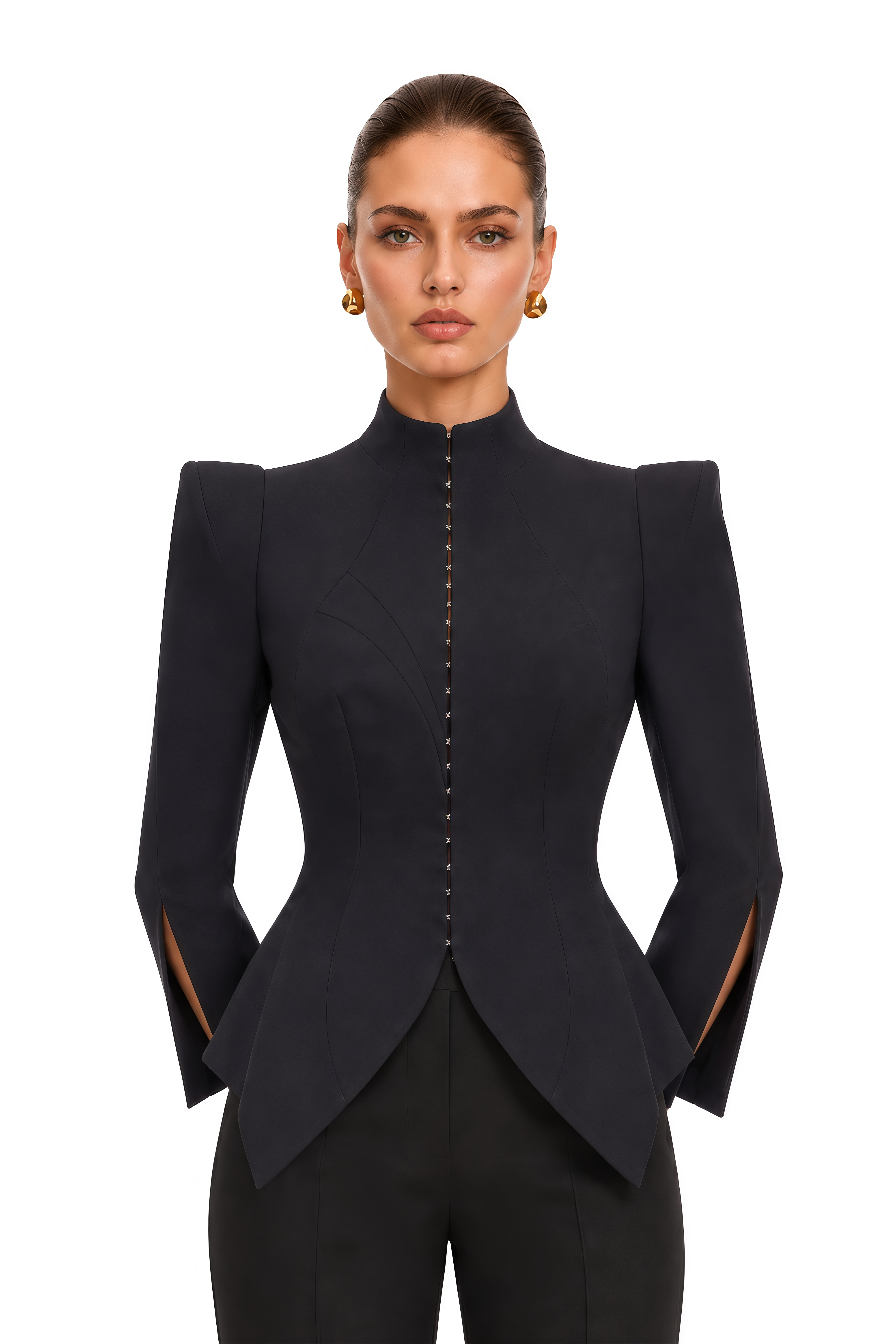 Zeeva Black Structured-Shoulder Blazer