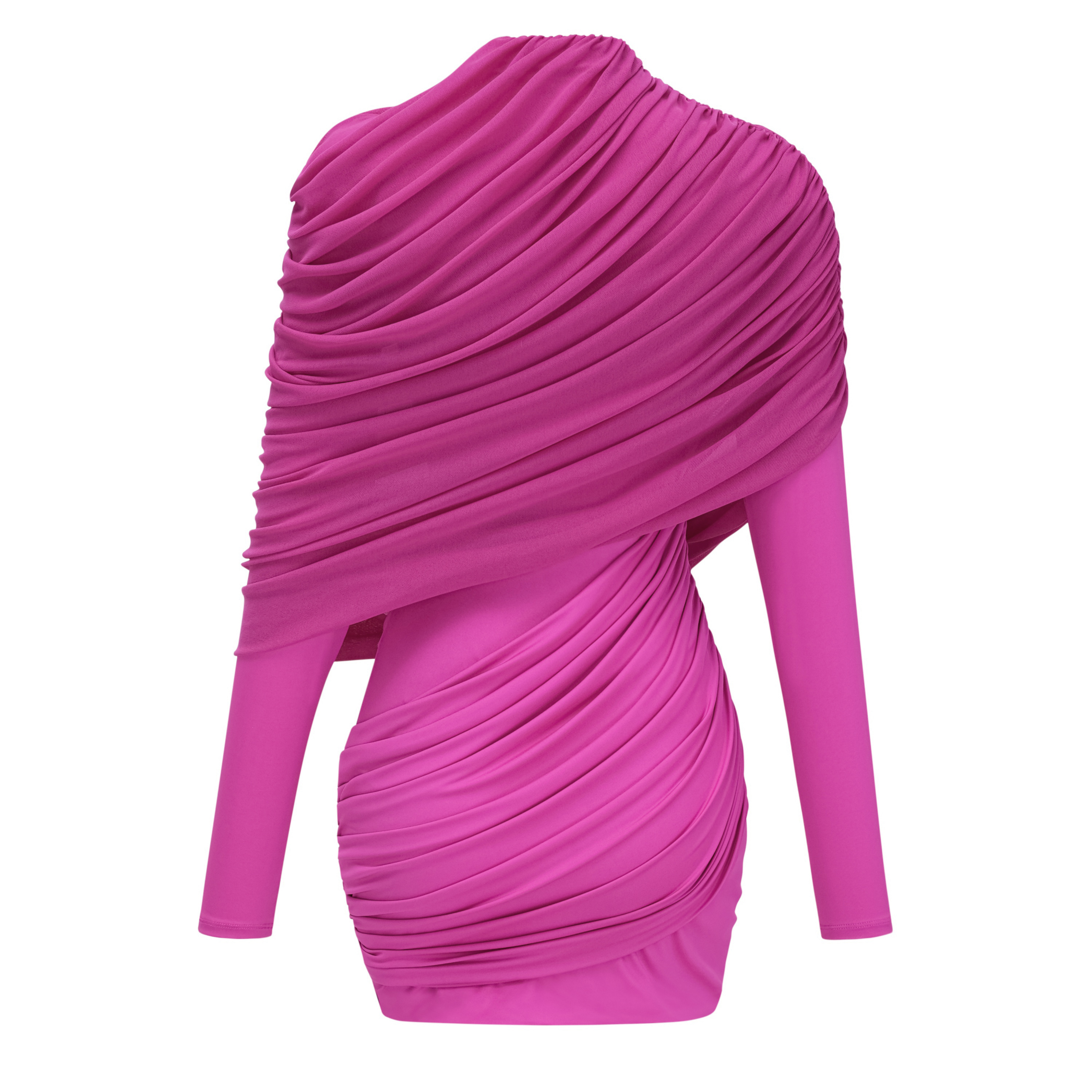 Zelmira Fuchsia Draped Long Sleeves Mini Dress