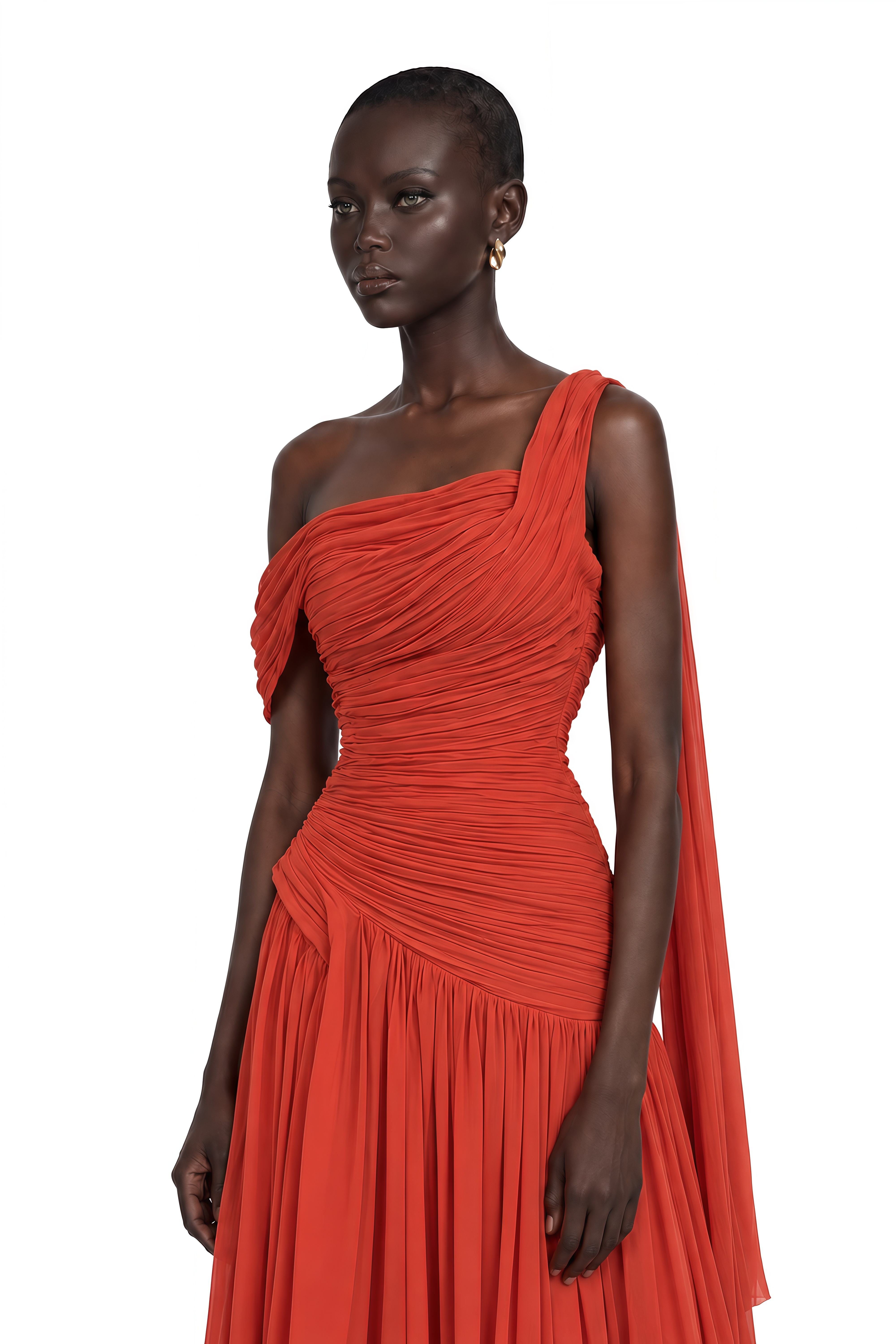 Zenobia Red One Shoulder Draped Maxi Dress