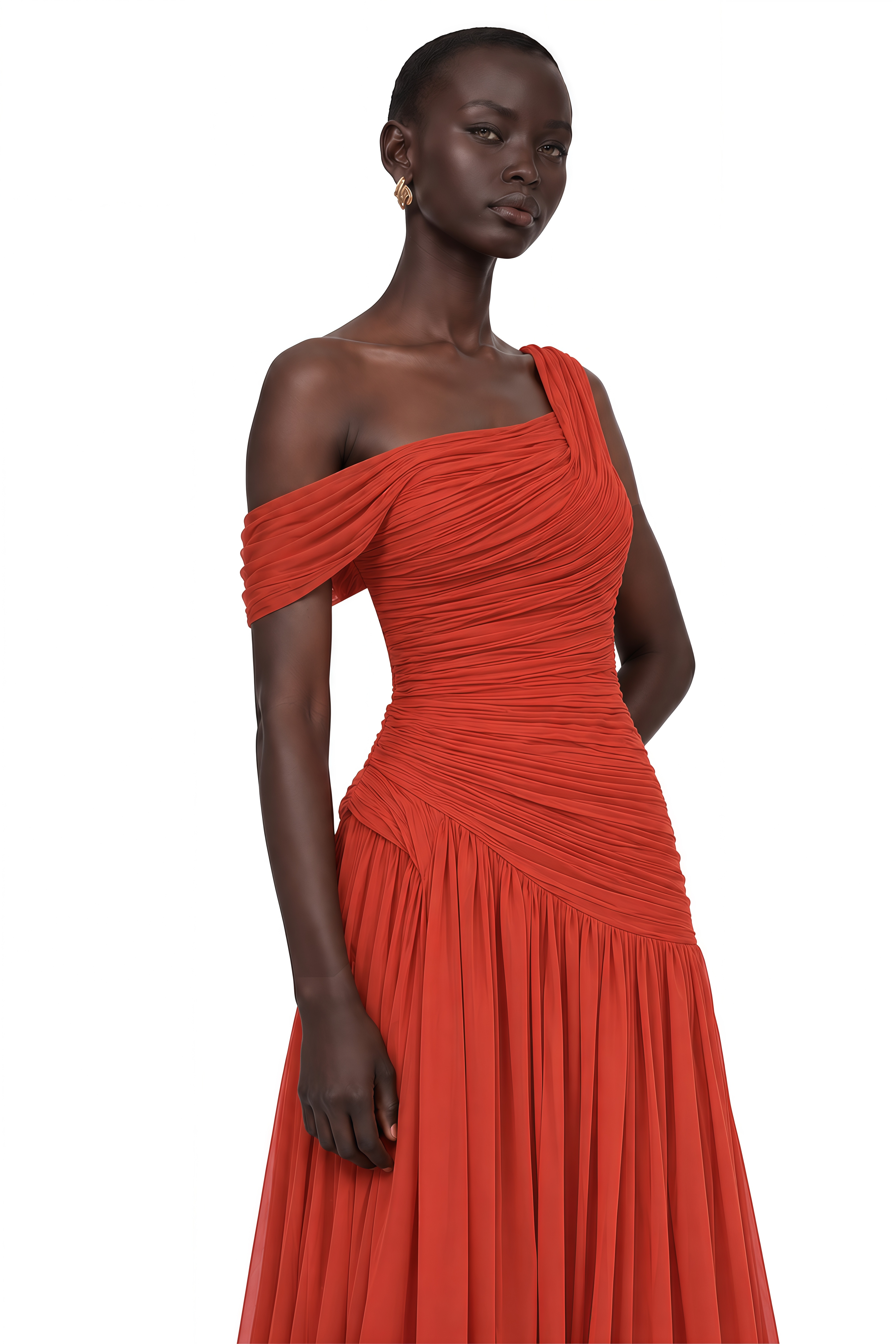 Zenobia Red One Shoulder Draped Maxi Dress