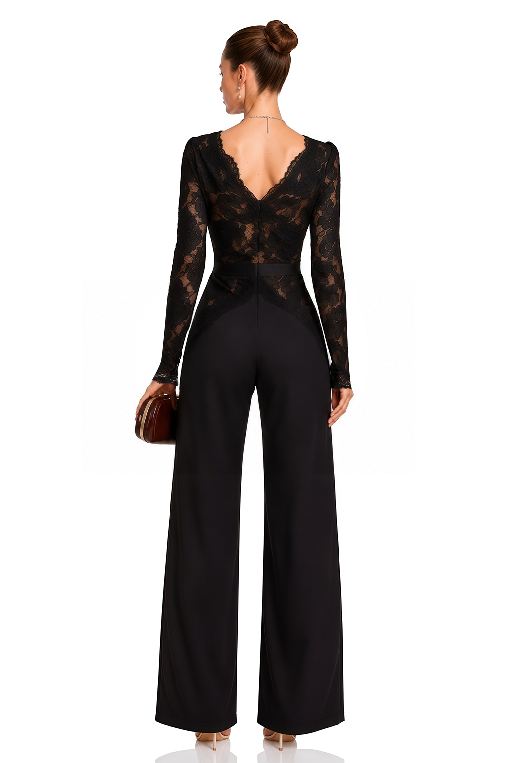 Zhadana Black Semi-Sheer Lace Panel Jumpsuit