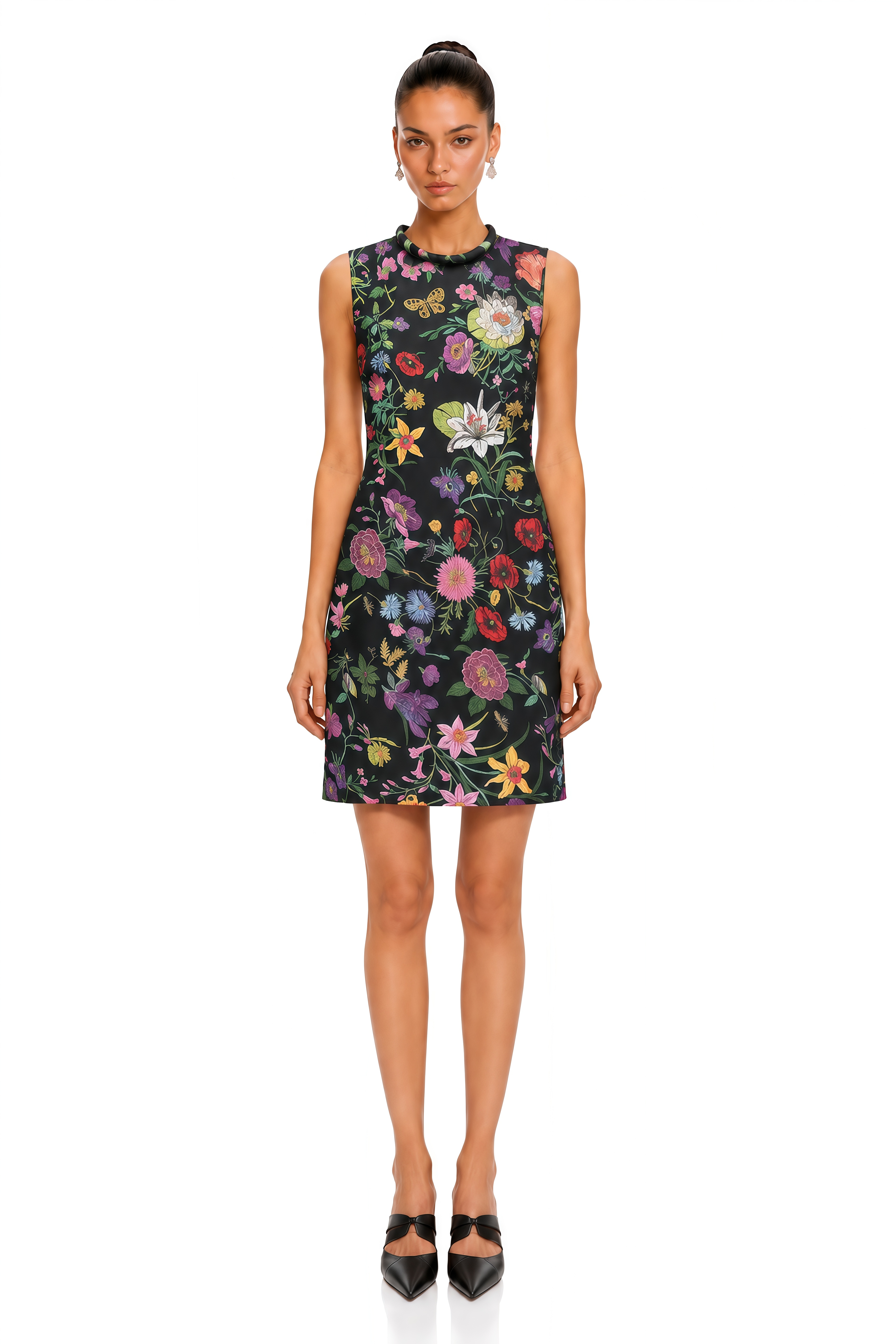 Zinnia Black Floral Print Sleeveless Mini Dress