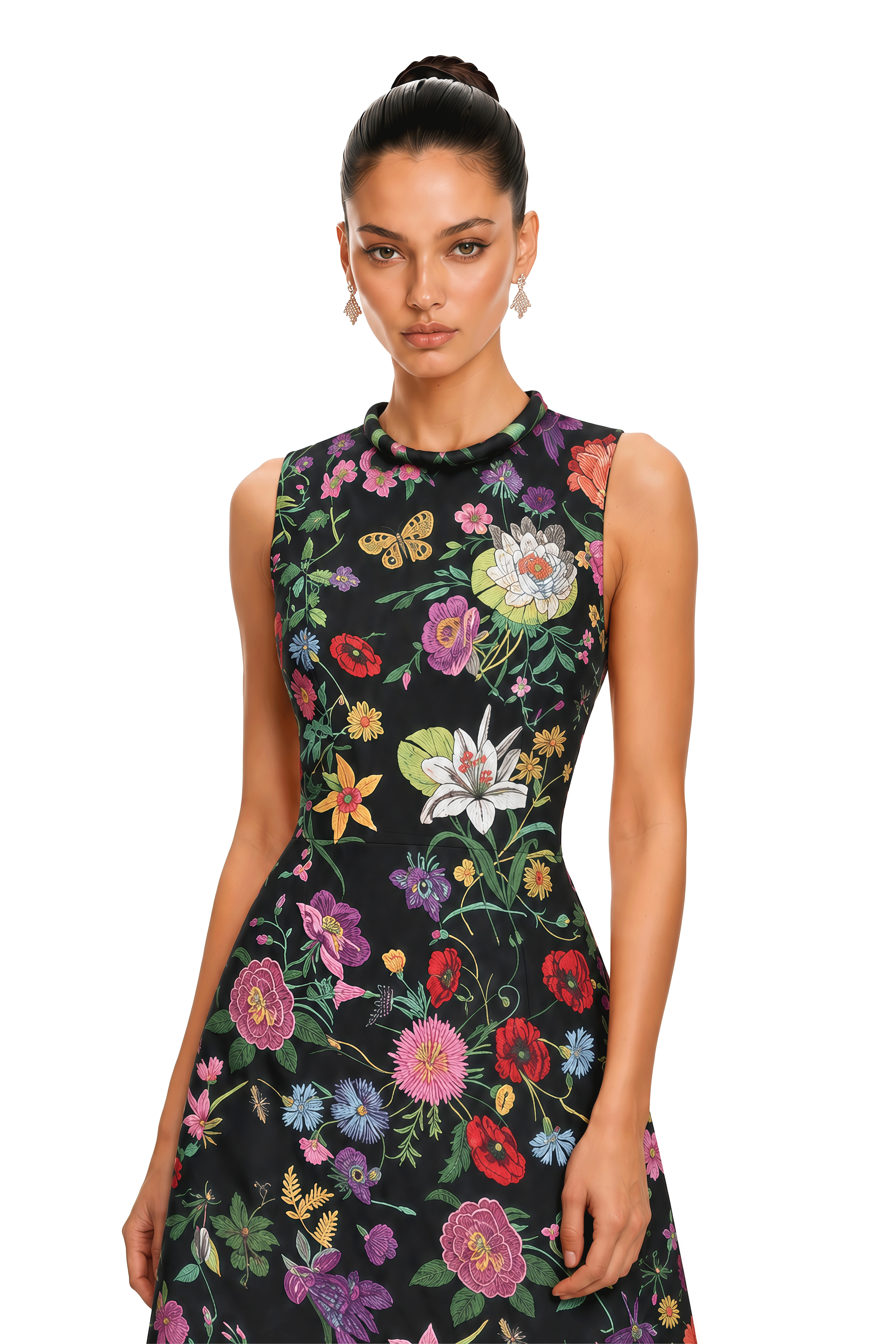 Zinnia Black Floral Print Sleeveless Mini Dress