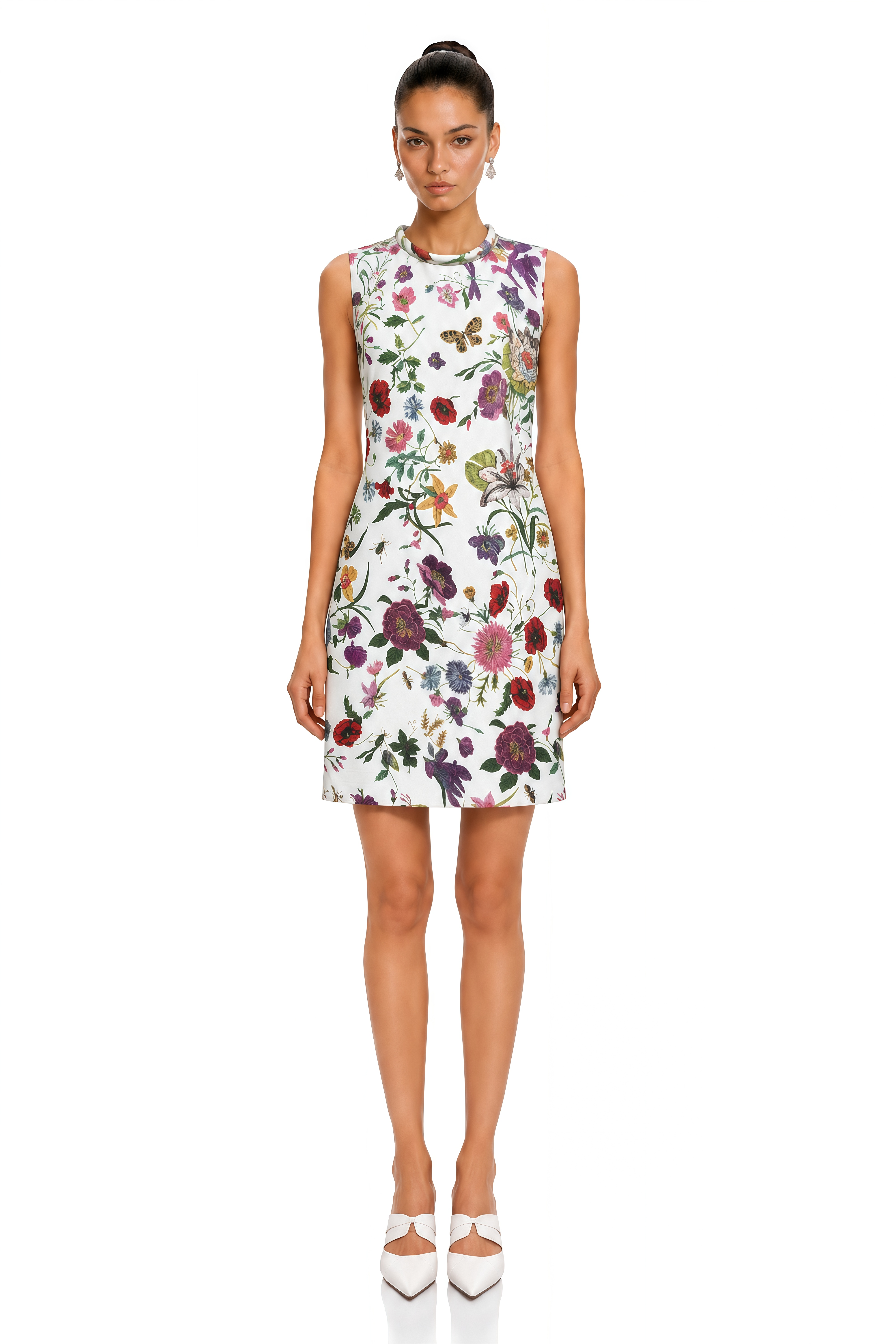 Zinnia White Floral Print Sleeveless Mini Dress