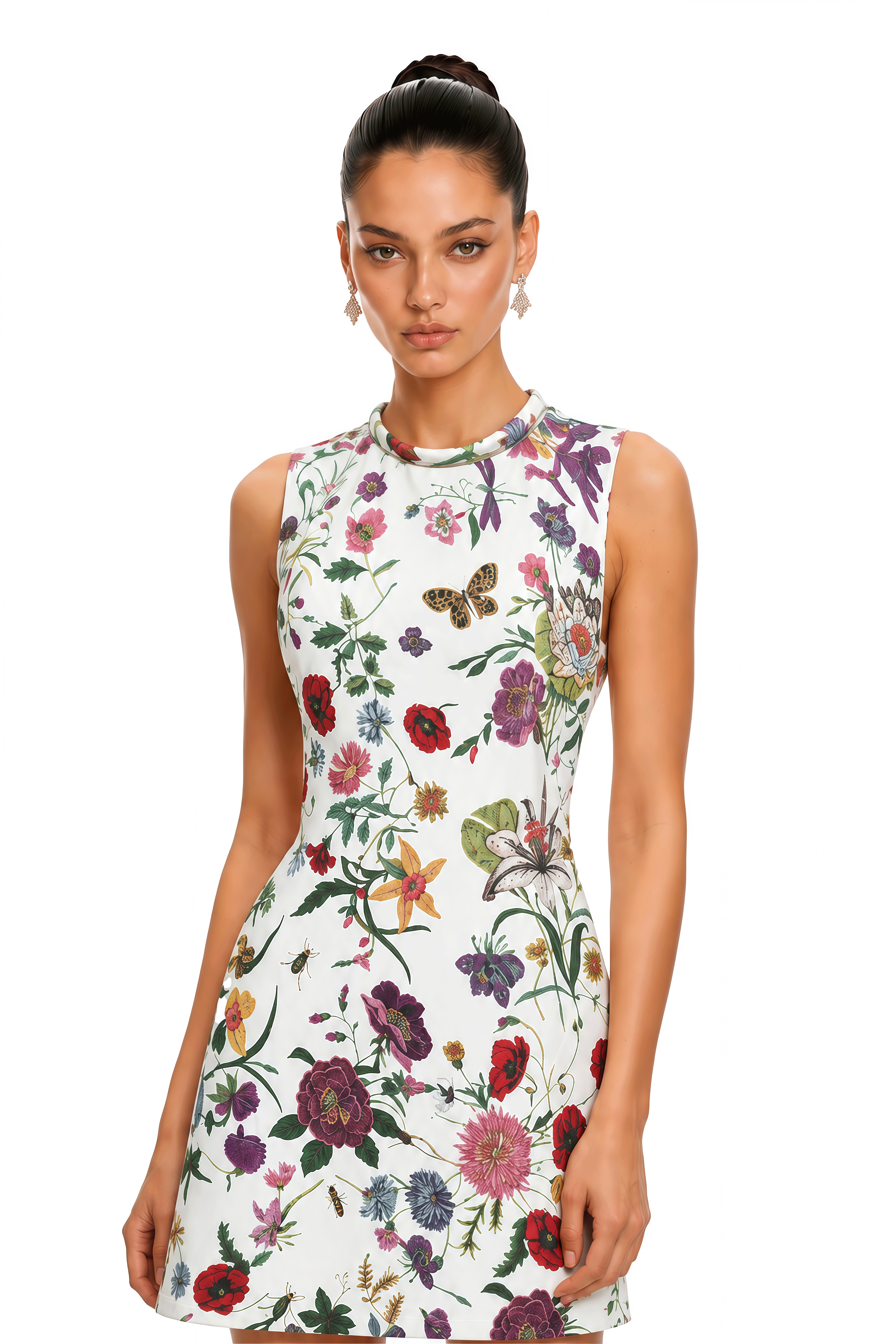 Zinnia White Floral Print Sleeveless Mini Dress