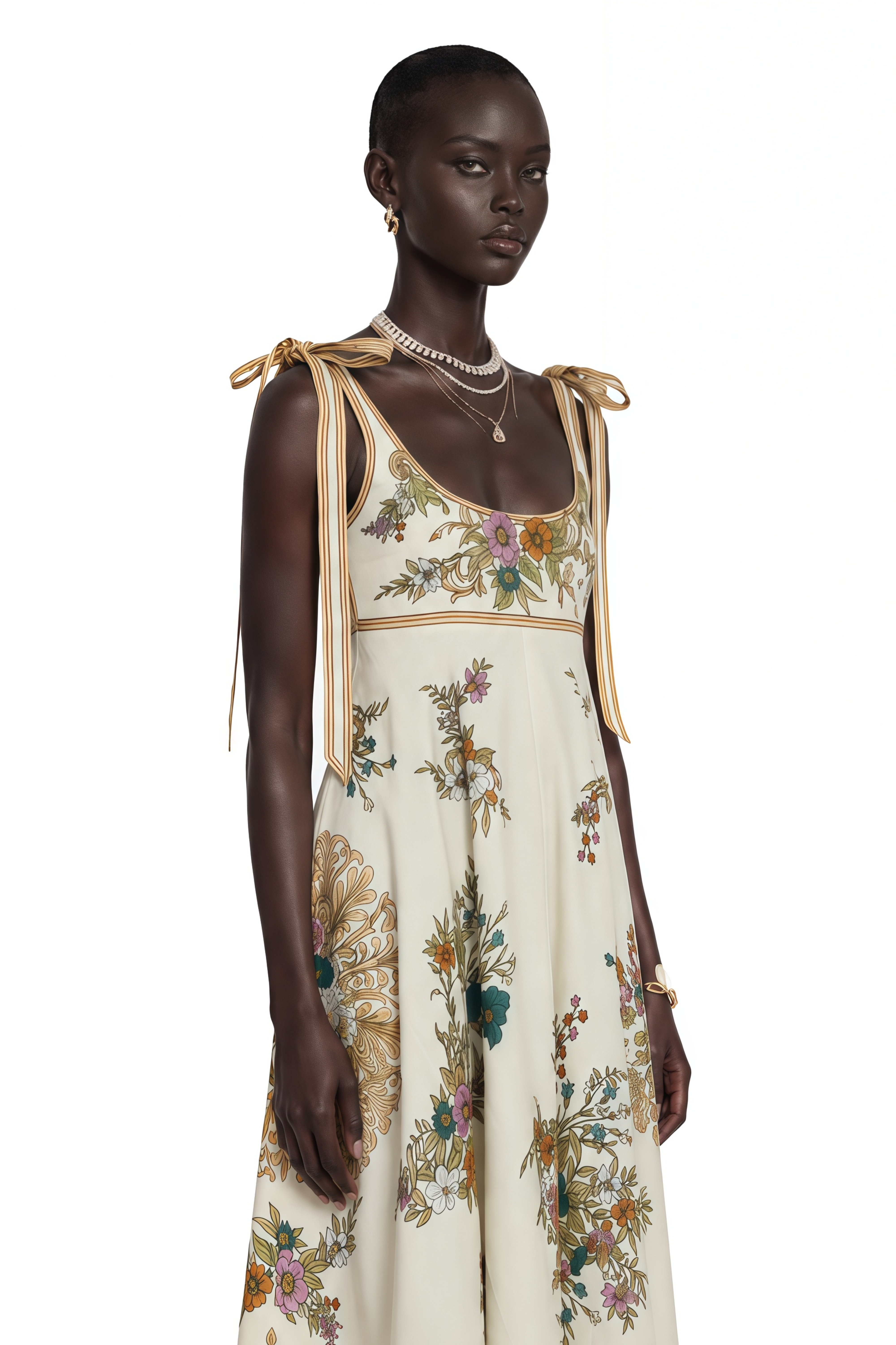 Zohar Brown Color Block Print Maxi Dress
