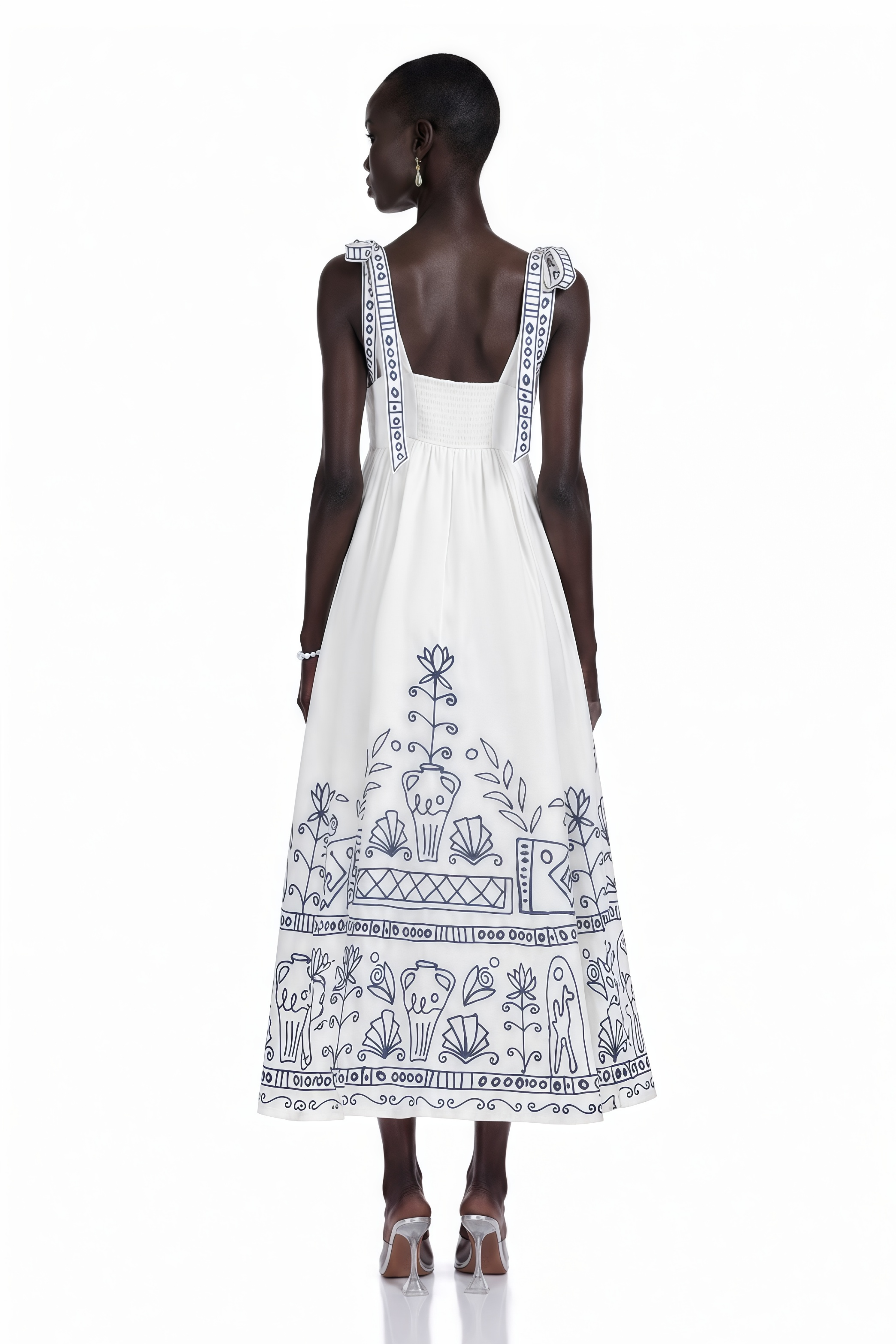 Zohar White Color Block Print Maxi Dress