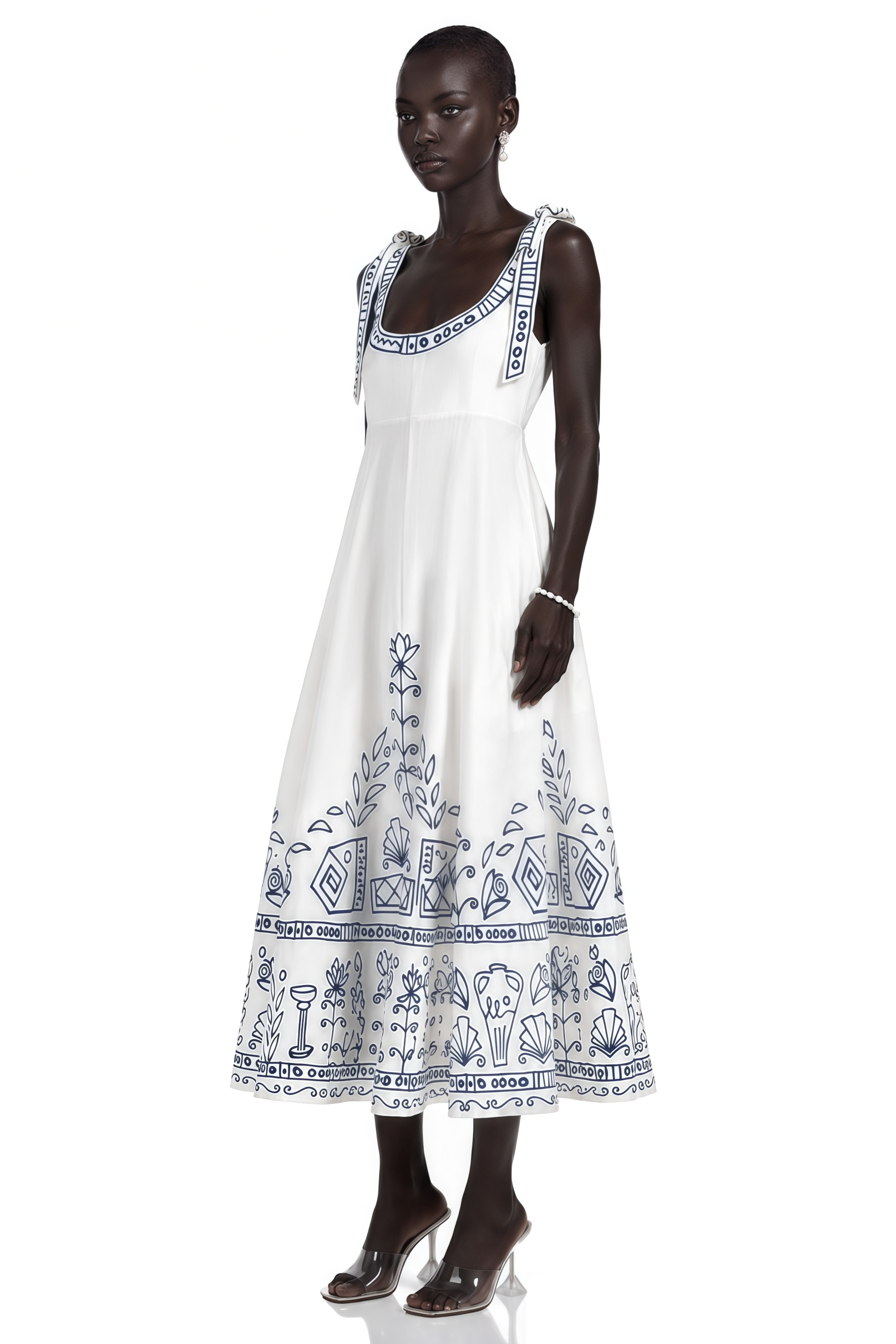 Zohar White Color Block Print Maxi Dress