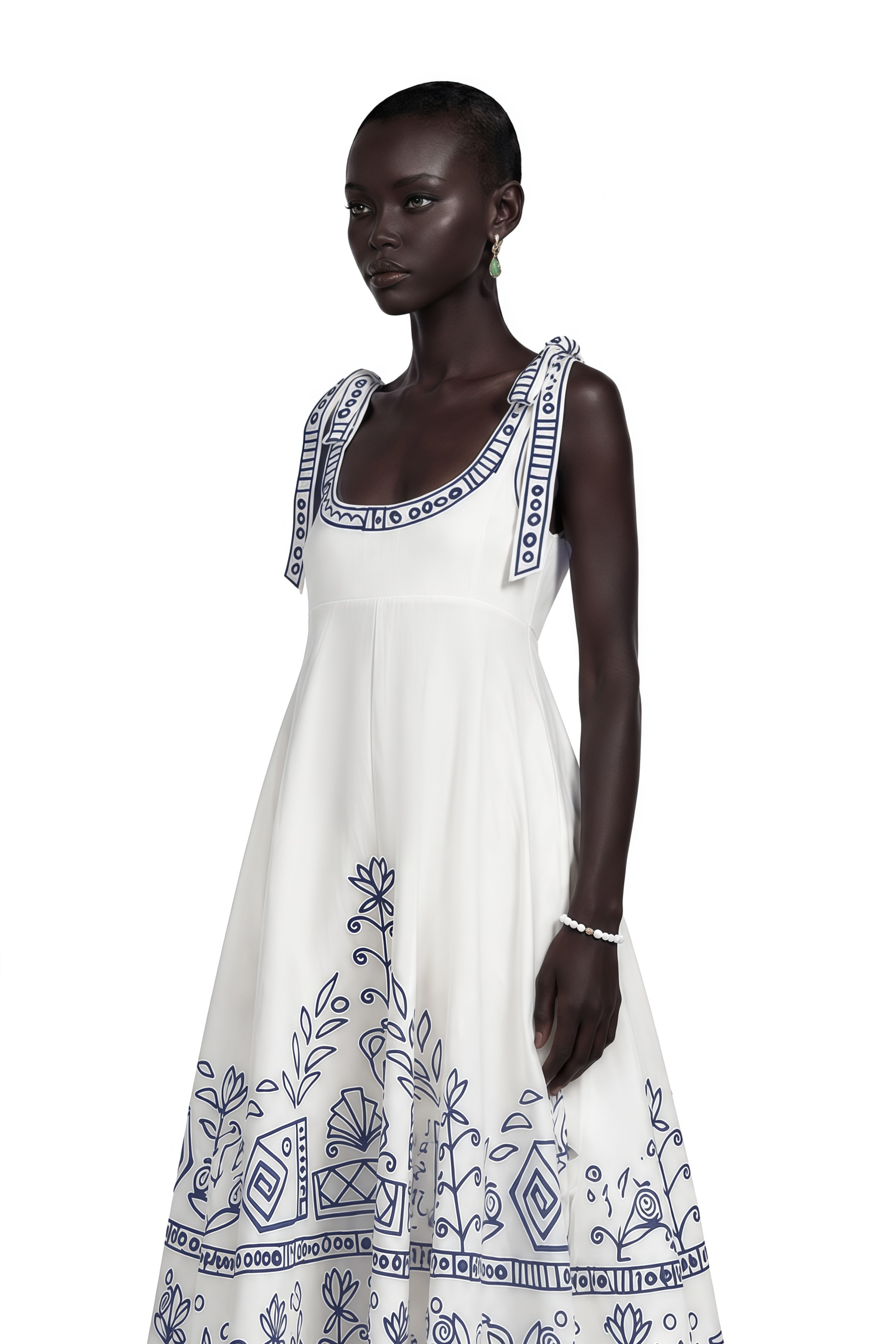 Zohar White Color Block Print Maxi Dress