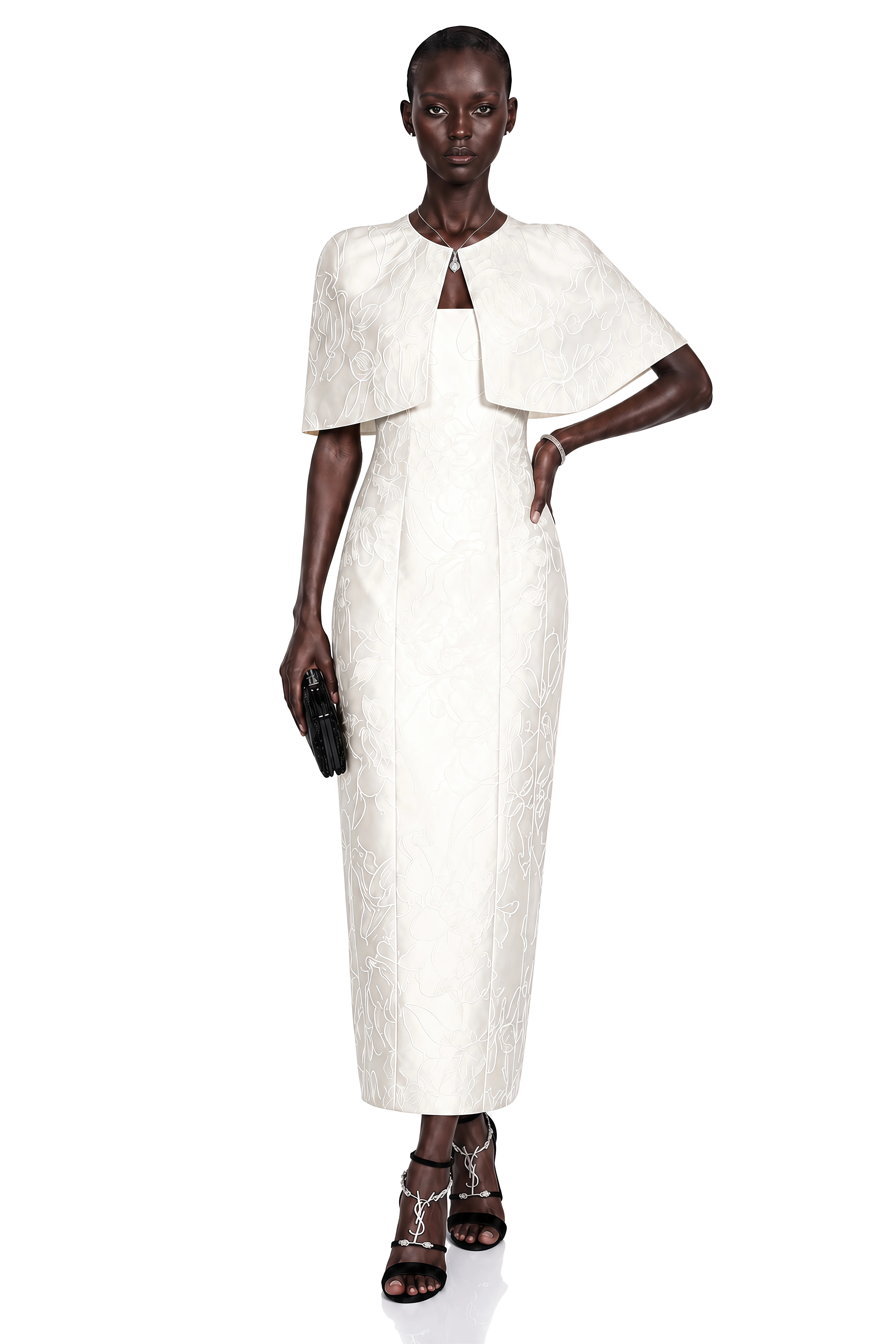 Zuleika White Satin Maxi Dress & Cape Set
