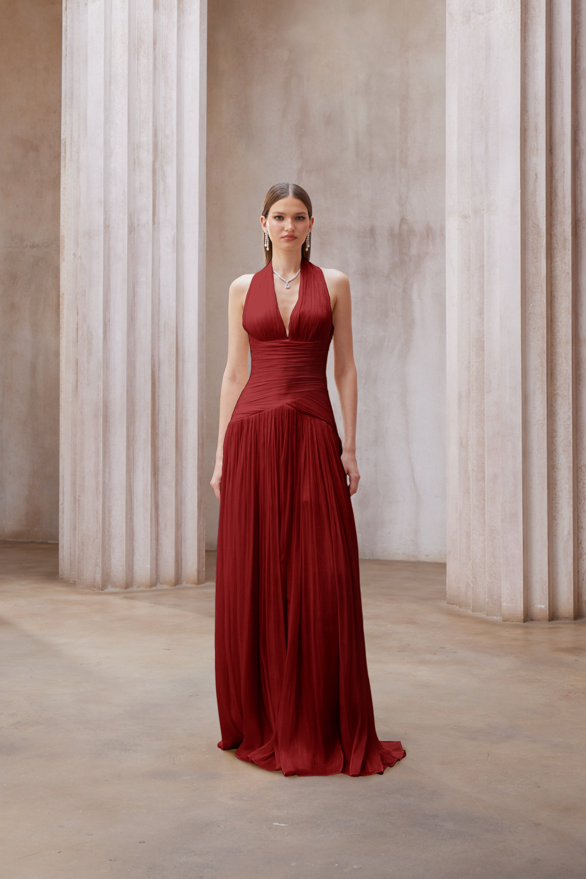 Uranie Red Gathered Maxi Dress