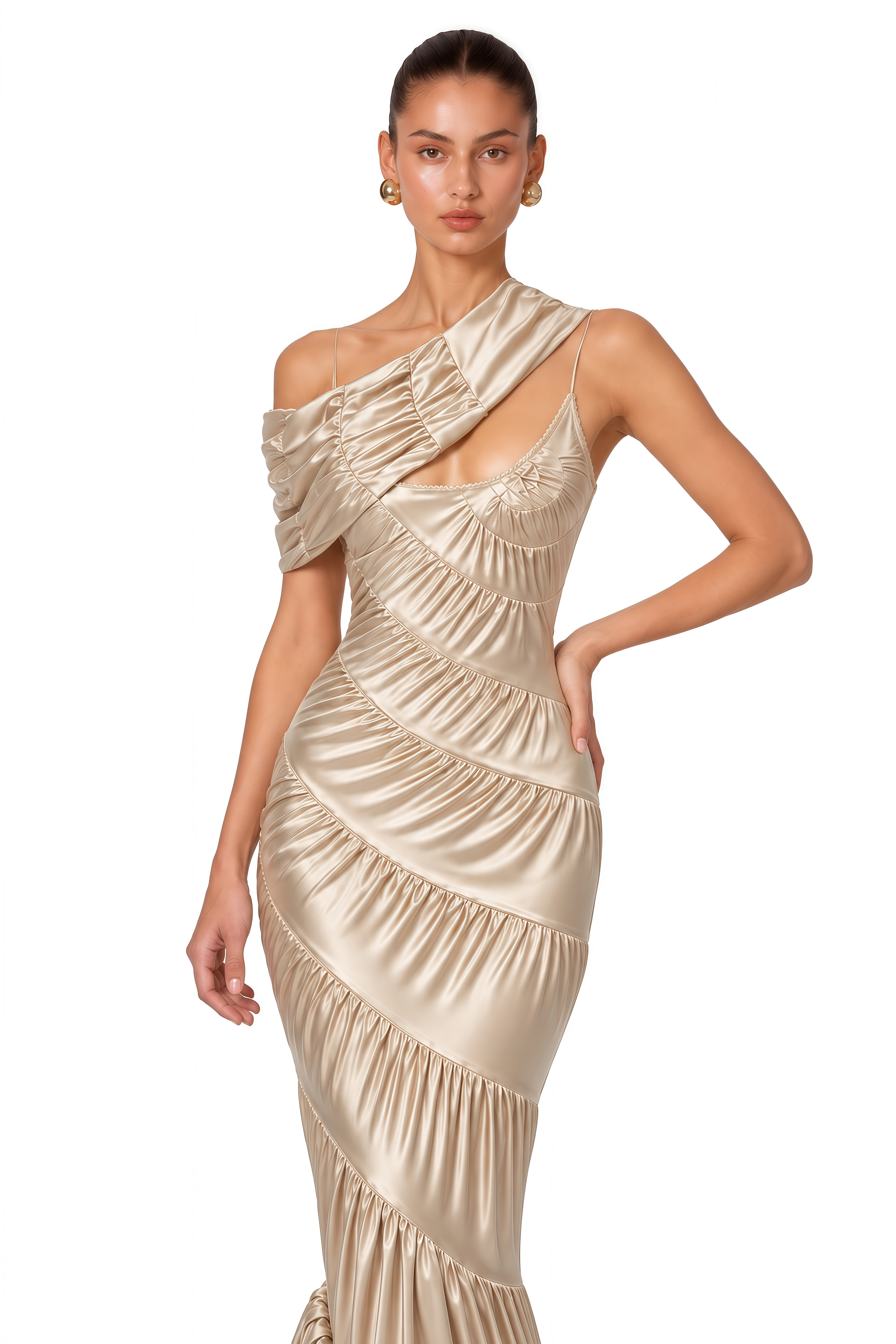 Cecilia Neutral Sea Ammonite Shirred Maxi Dress
