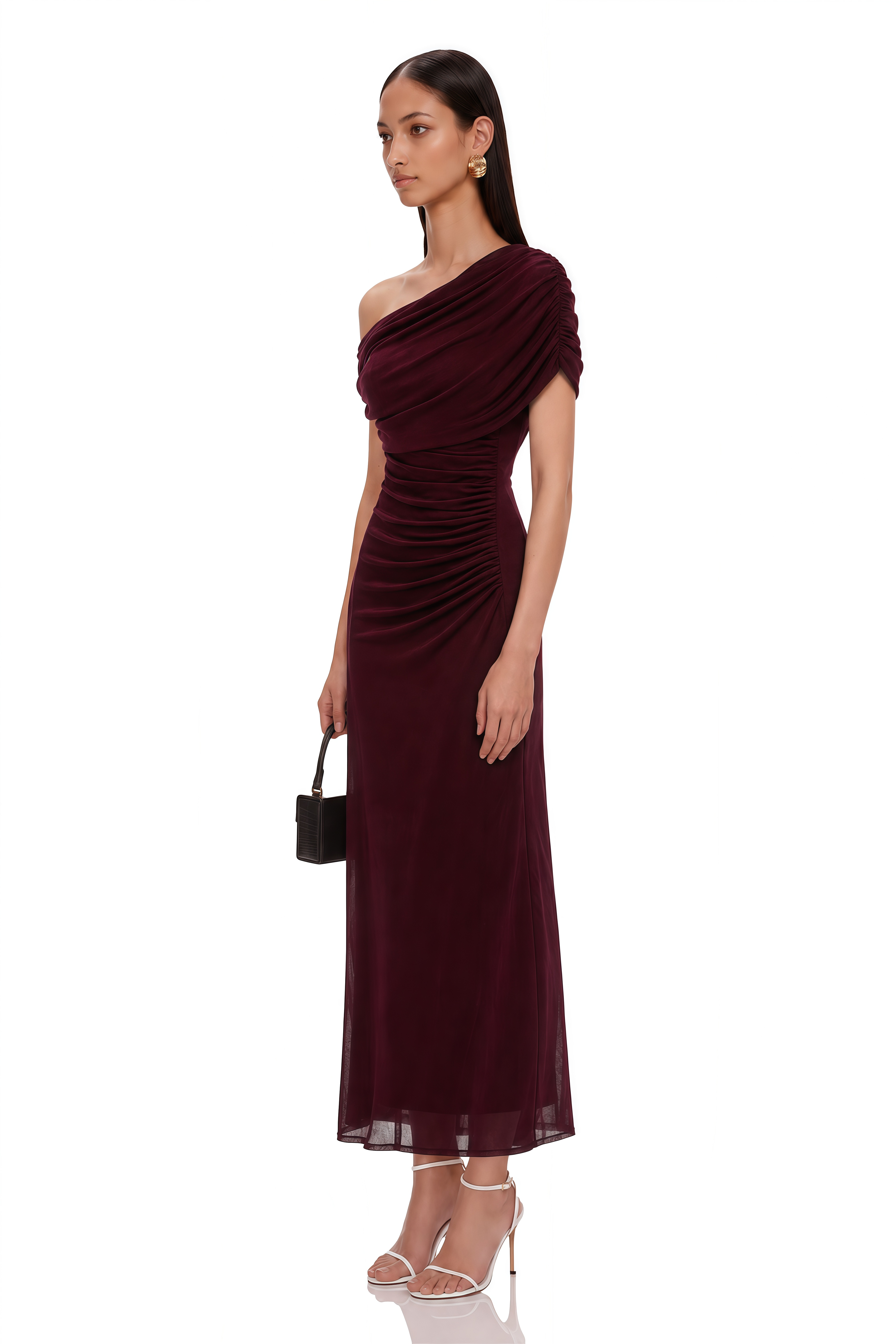 Romilda Red One Shoulder Ruched Maxi Dress