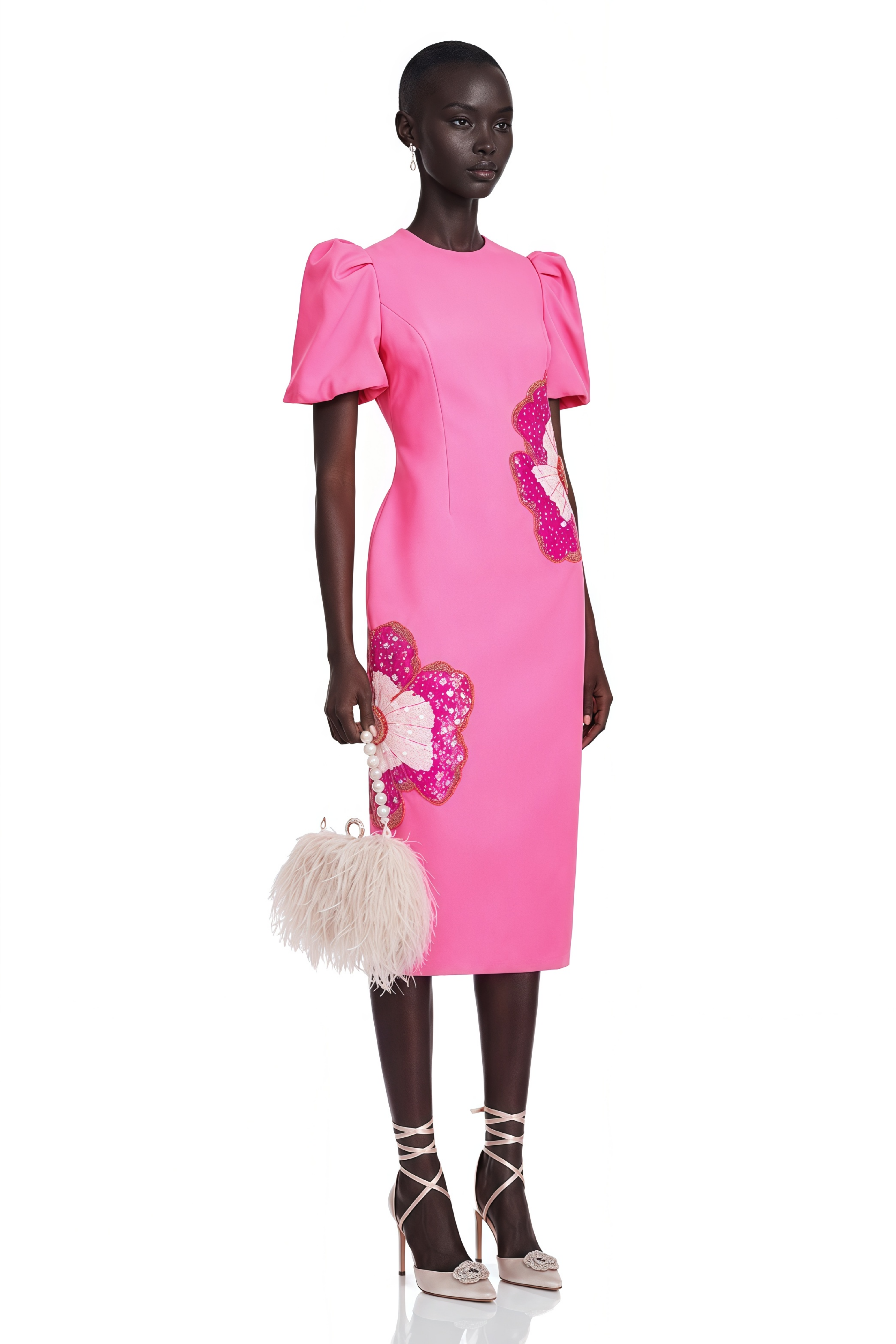 Ángela Pink Embellished Floral Midi Dress